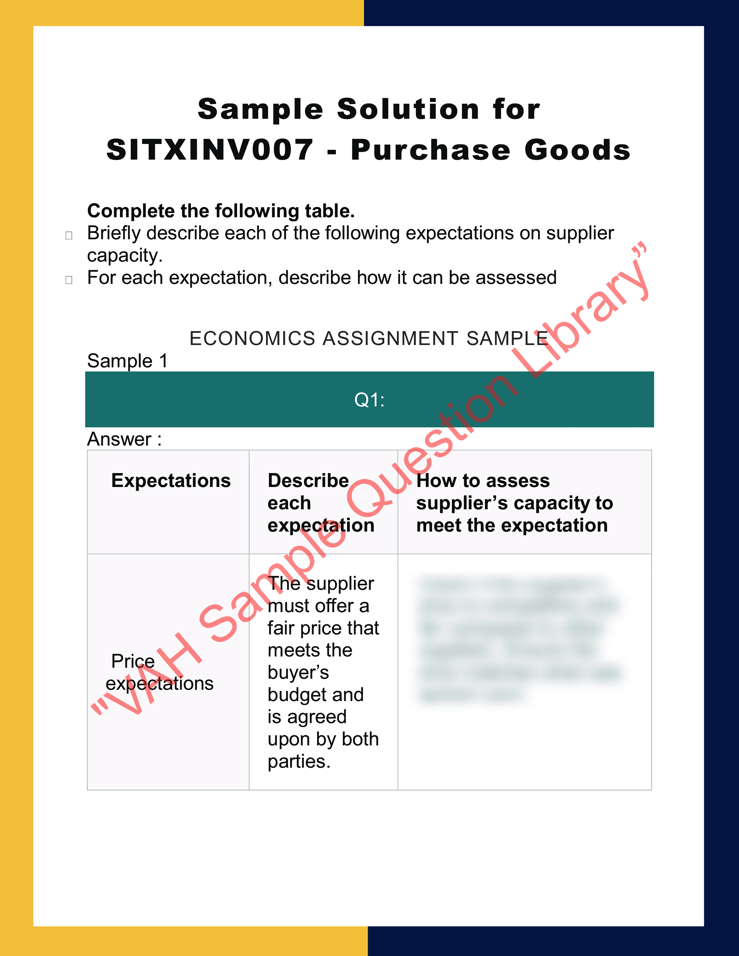 Sample Solution for SITXINV007 - Purchase Goods 0