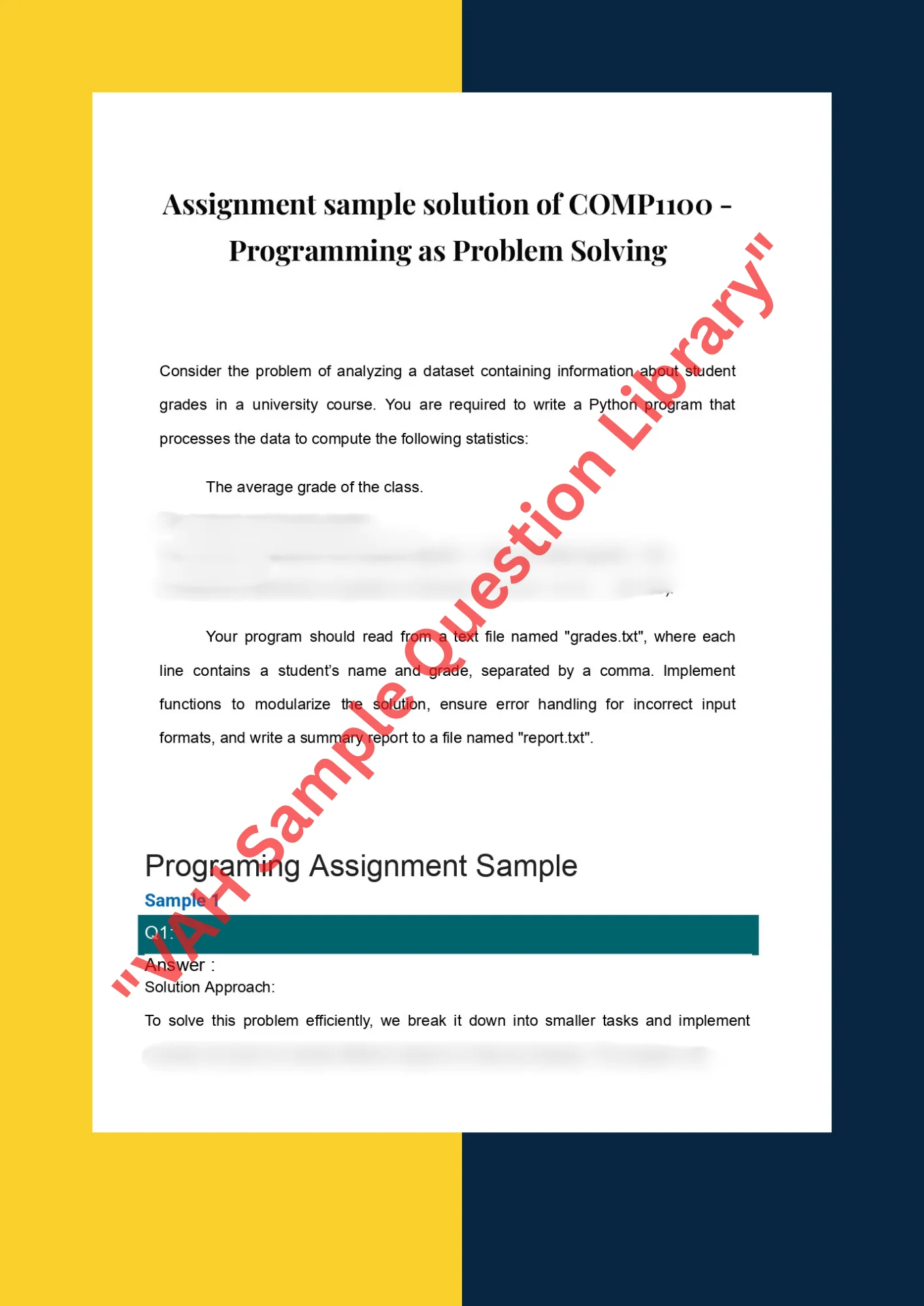 Assignment sample solution of COMP1100 - Programming as Problem Solving 0