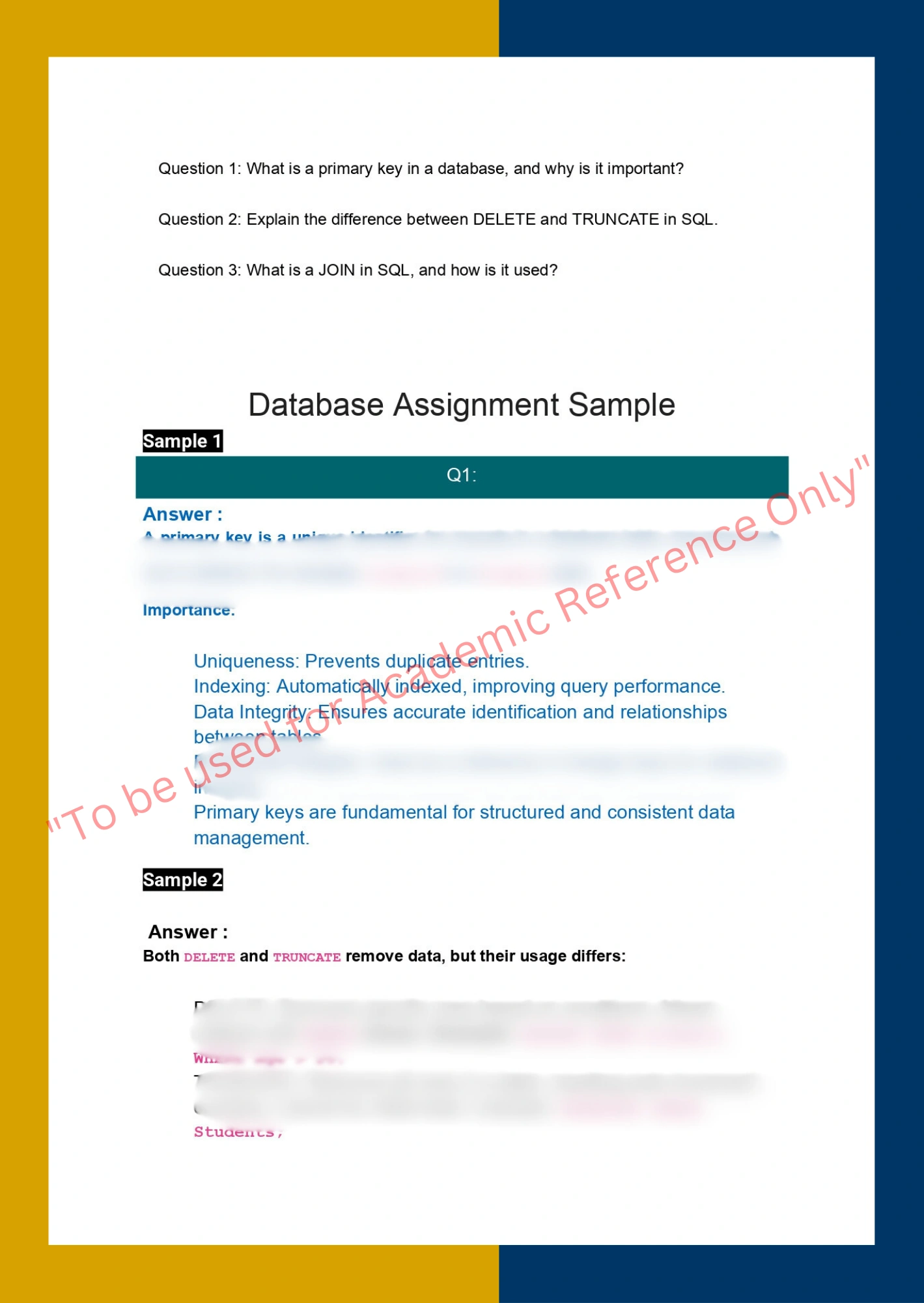 Assignment sample solution of DBMS300 - SQL Programming Basics 1