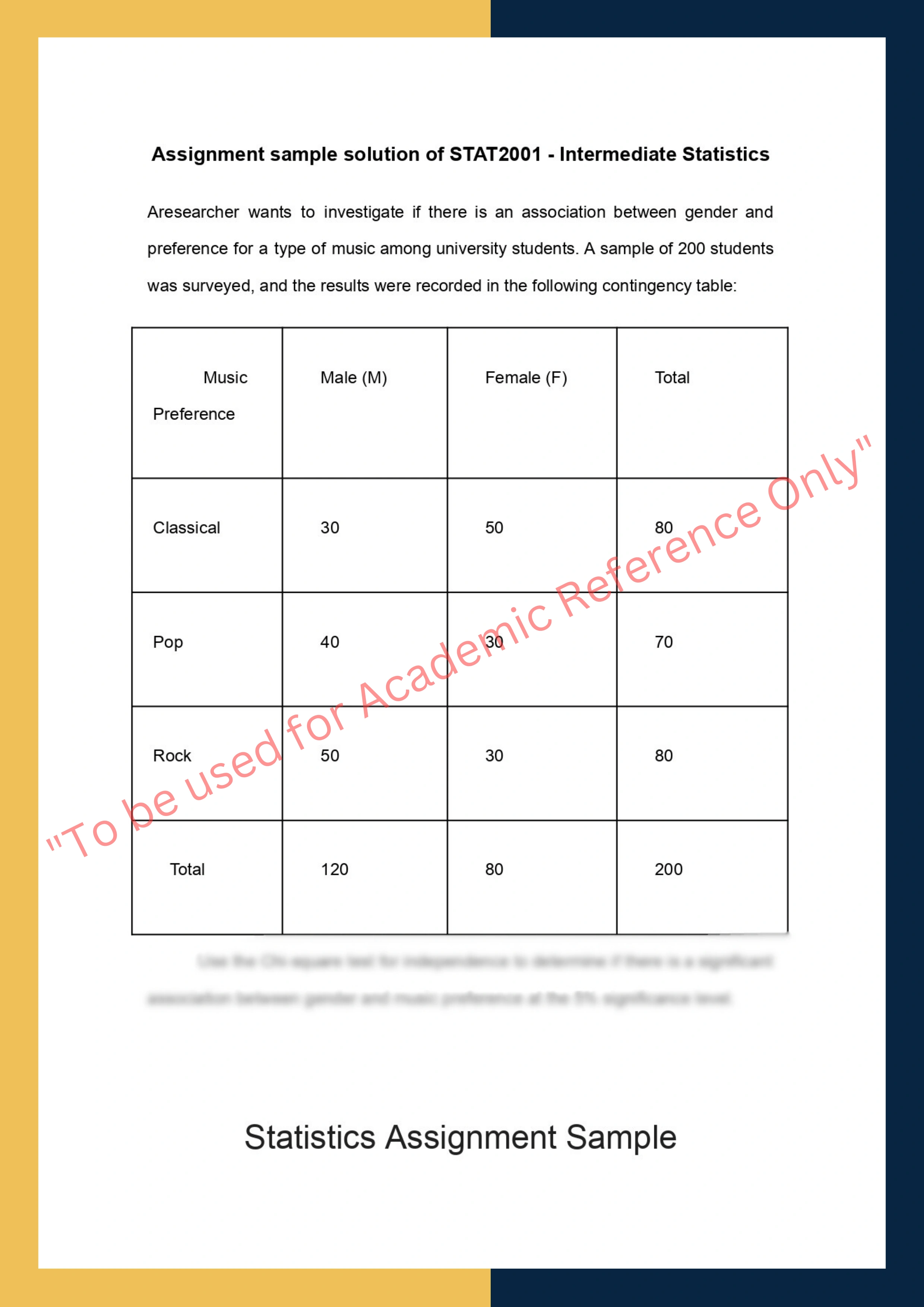 Assignment sample solution of STAT2001 - Intermediate Statistics 1