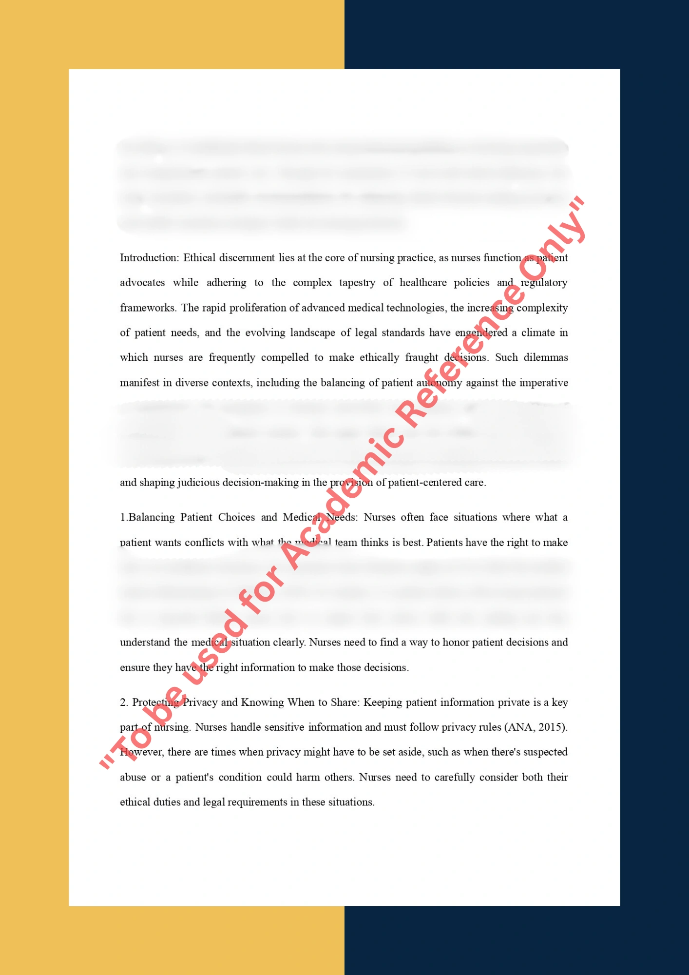 Essay Writing Sample solution on Topics - Ethical Challenges in Modern Nursing Practice 1