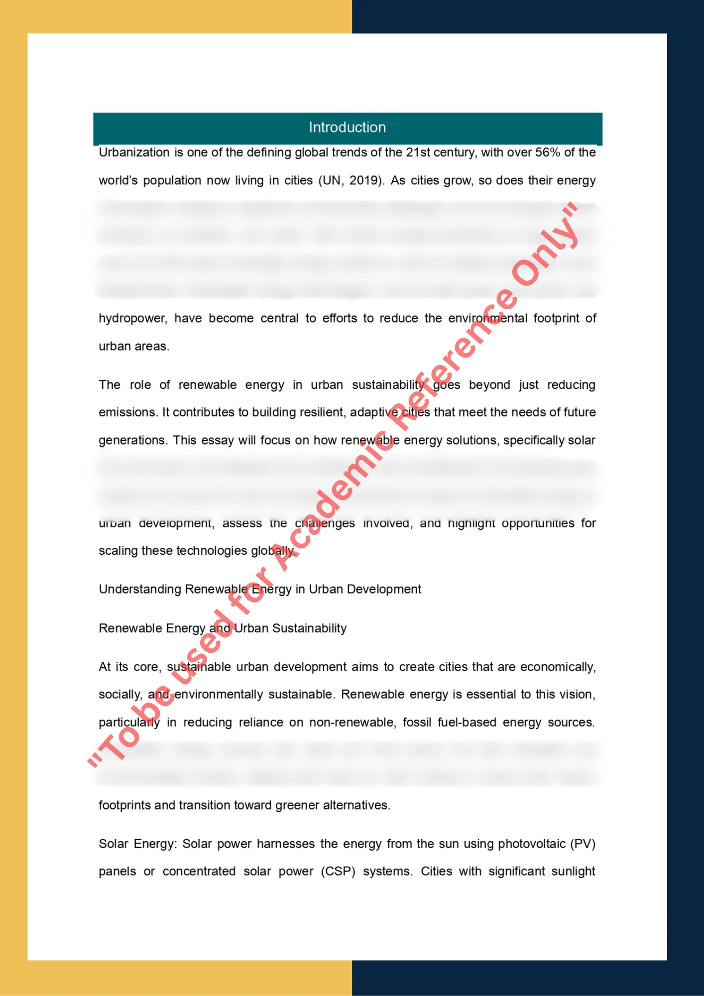 Essay Writing Sample solution for ENG211 - The Role of Renewable Energy in Sustainable Urban Development 1