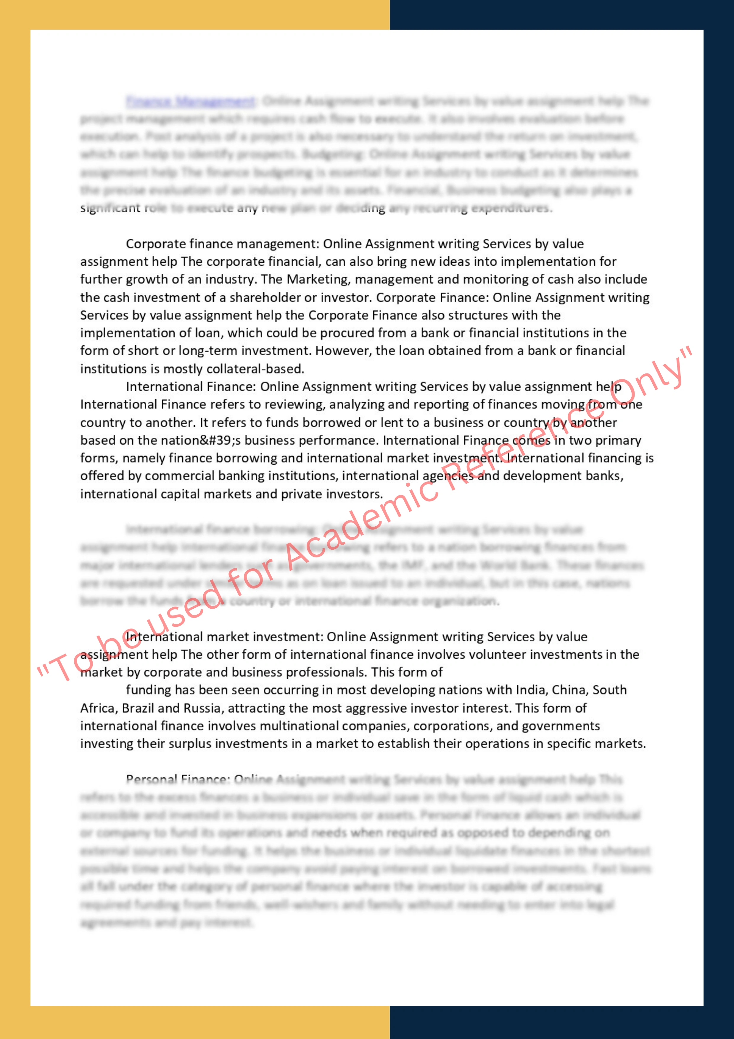 Finance: Online Assignment writing 1