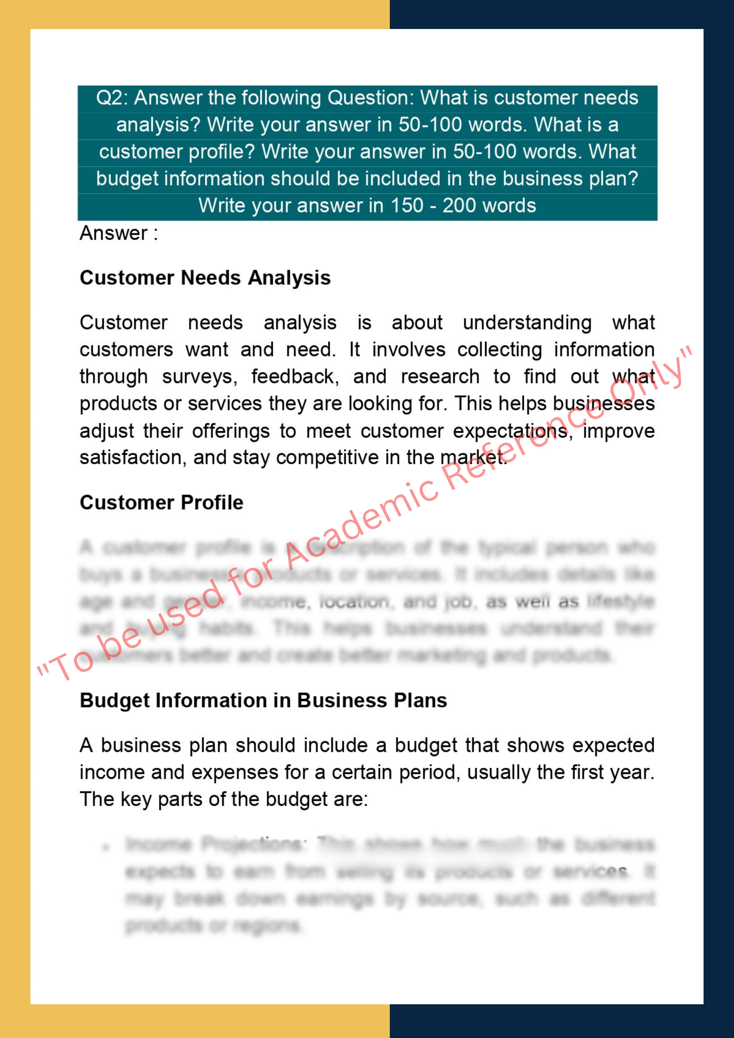 Sample Solution for BSBMGT617 - Develop and implement business plans 1
