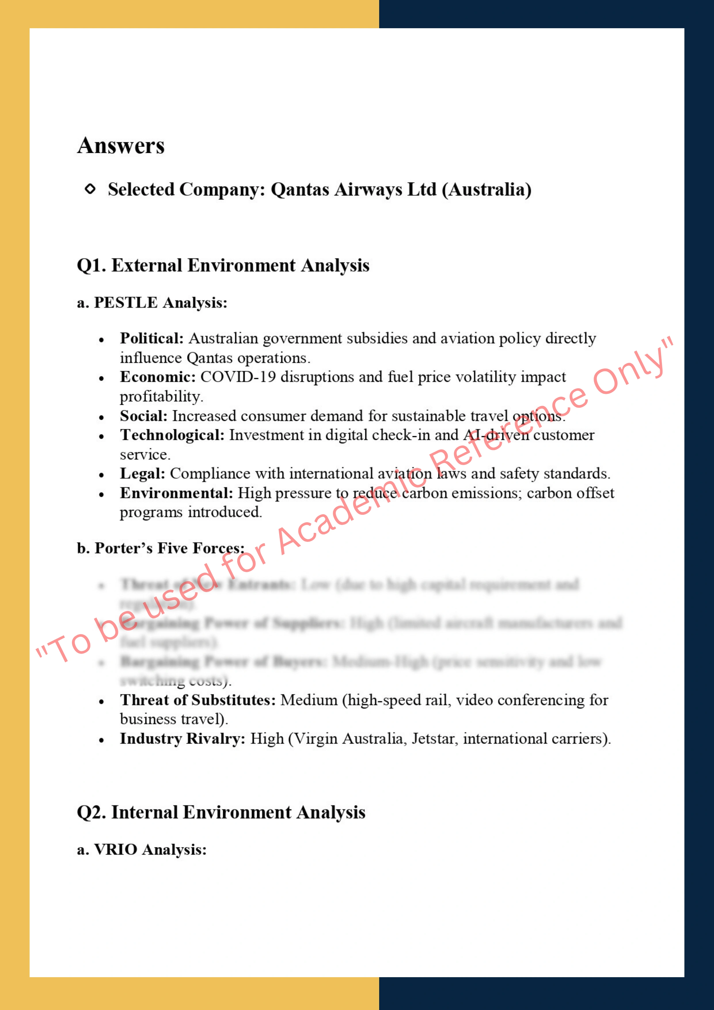 Sample Solution for - MGT6010-Strategy  formulation, implementation,  and evaluation 1