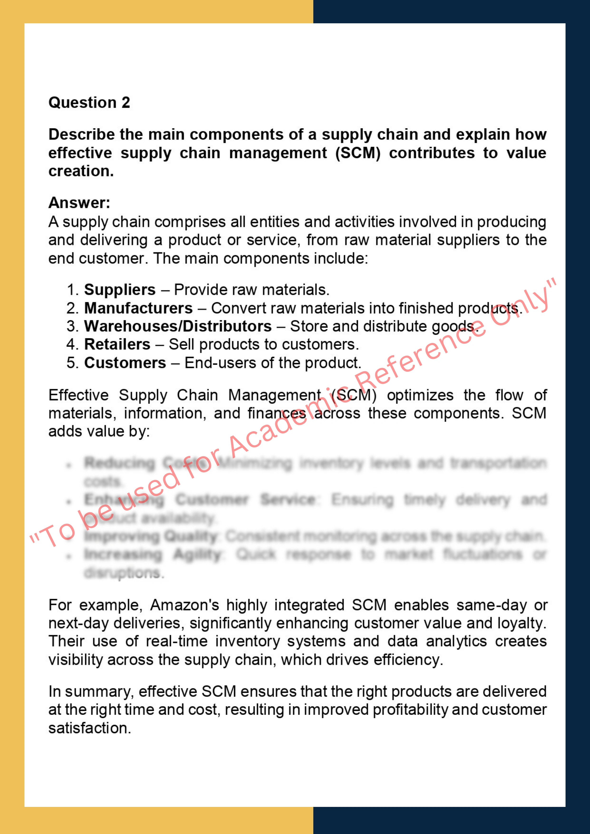 OPSM6010– Operations and Supply Chain  Management 1