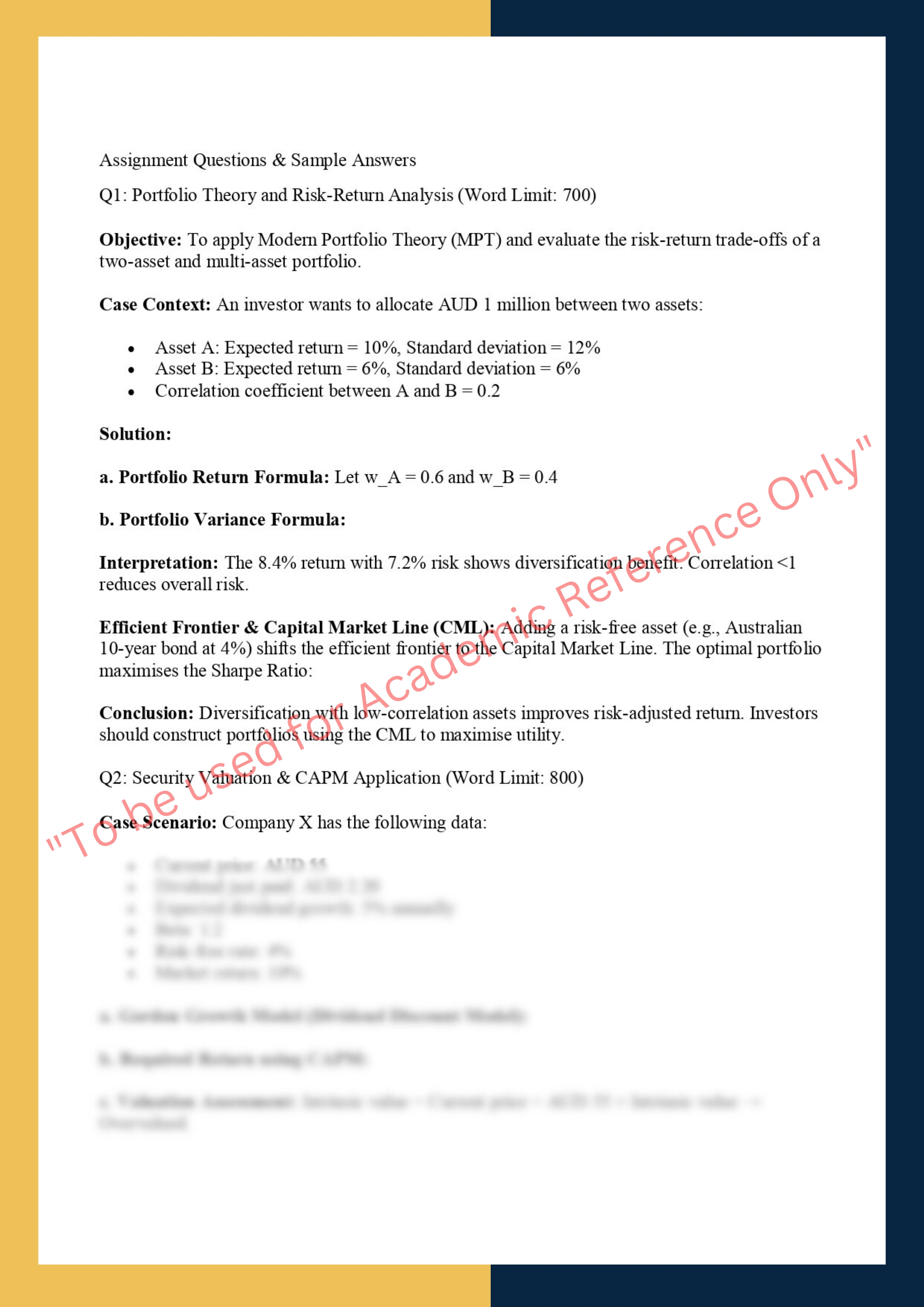 FINC6001  - Investments & Portfolio Managemen: Analytical Report + Case Study 1