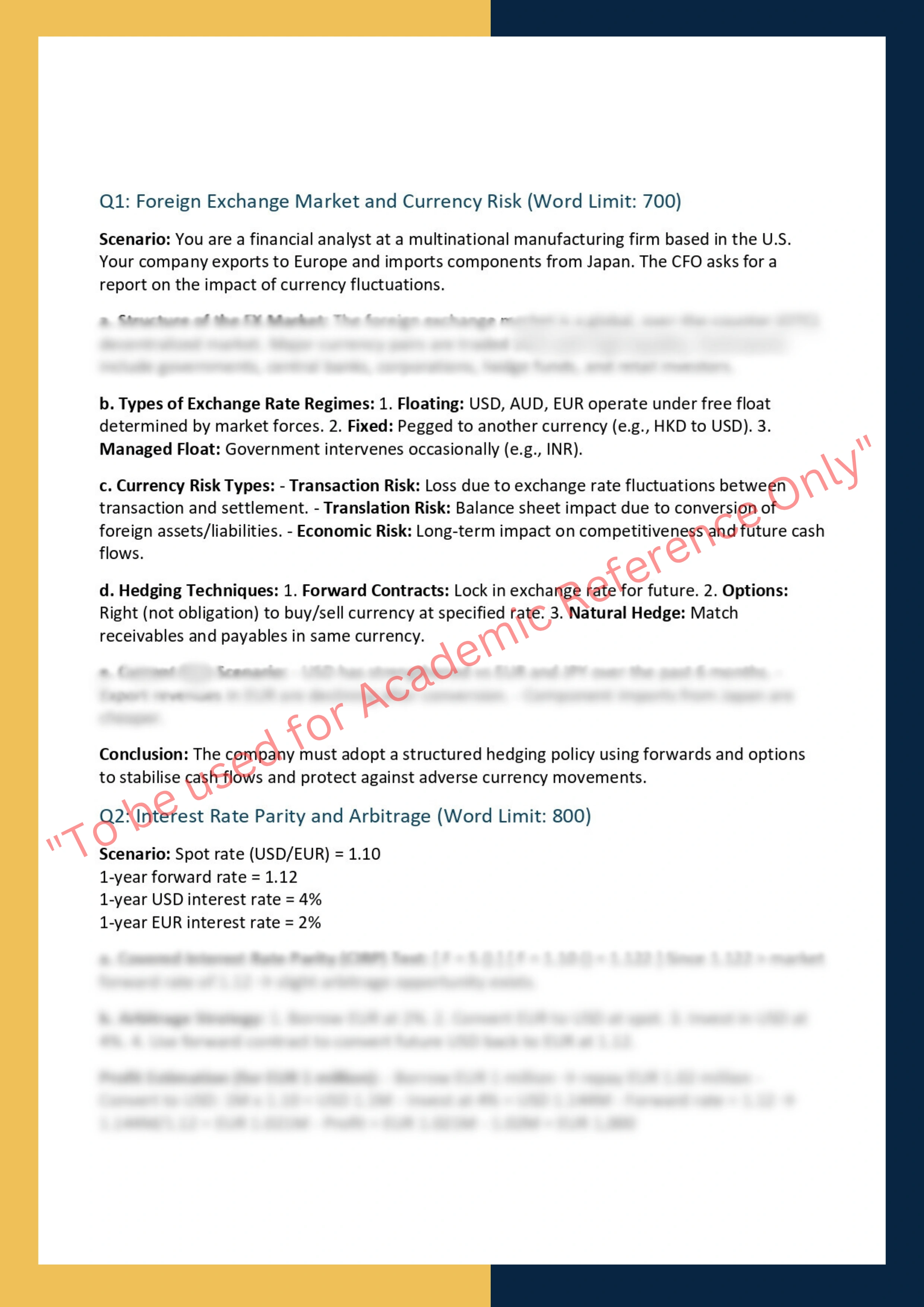 FINC6002: International  Finance  Assignment Type: Case Study 1