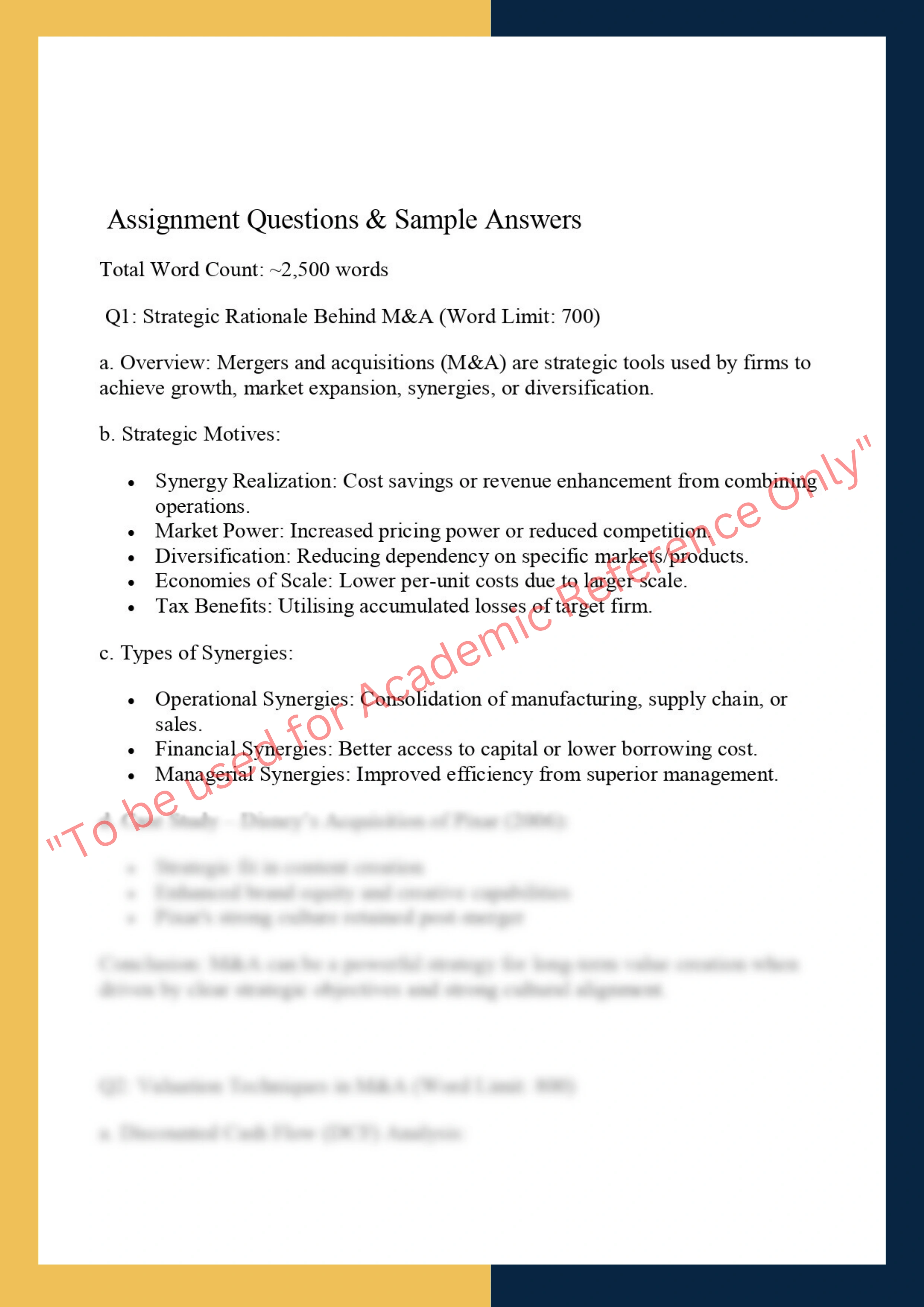 FINC6007-Mergers & Acquisitions: Analytical Report + Case Study 1