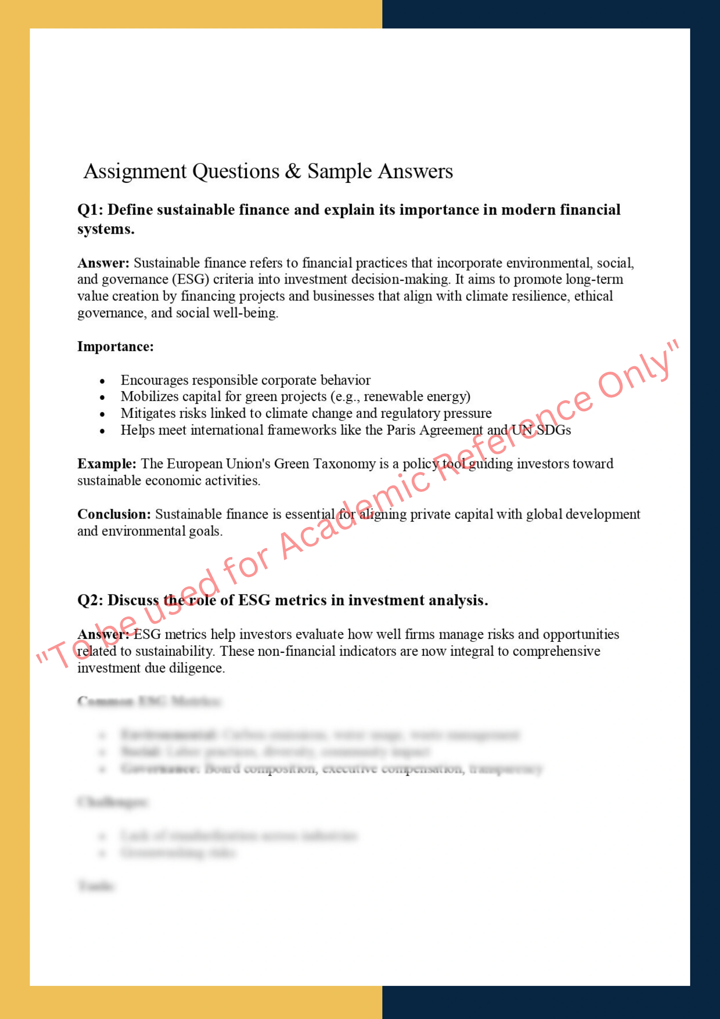 FINC6008- Sustainable Finance & Impact Investing 1