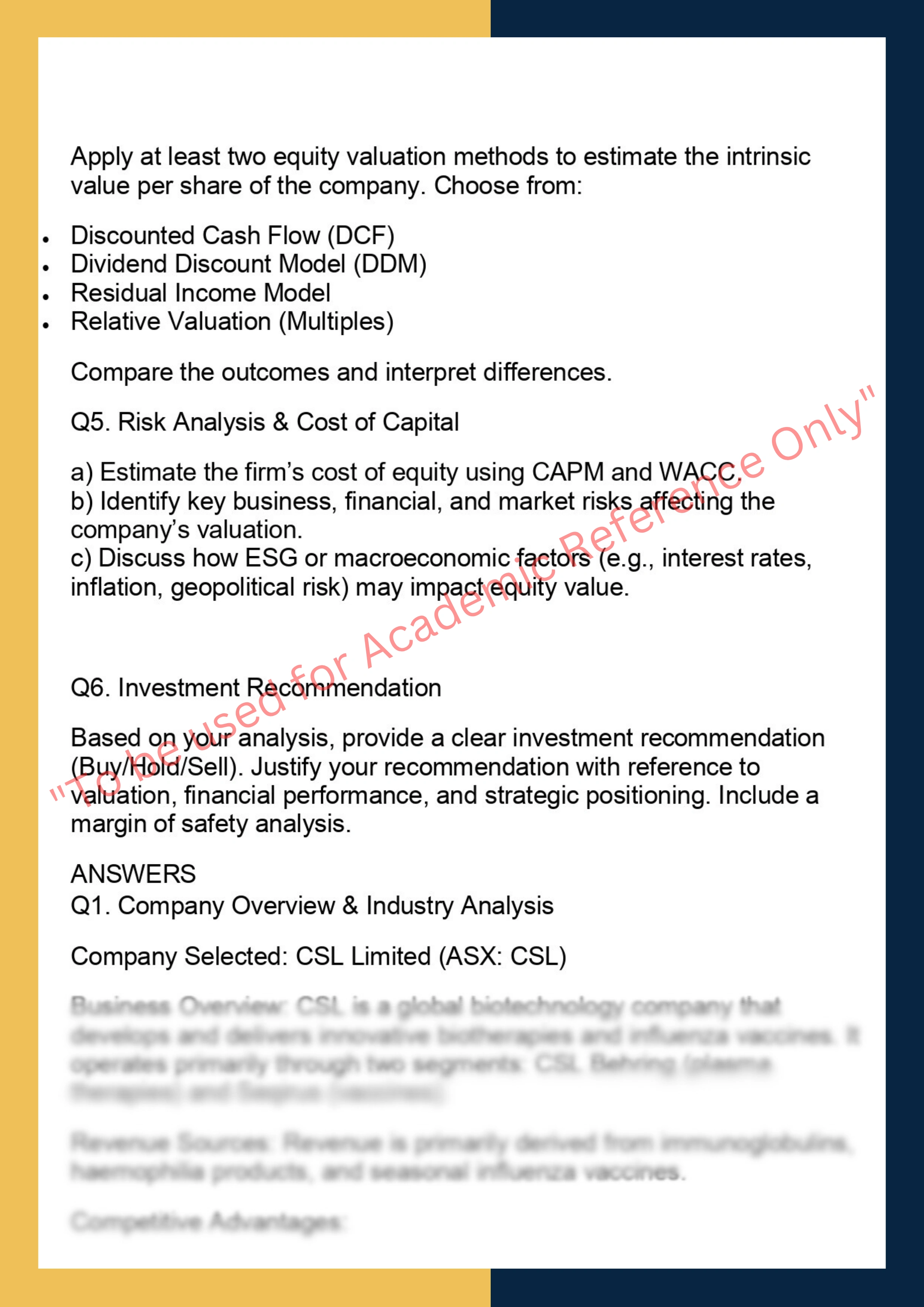 FINC6011 - Equity Analysis & Valuation 1