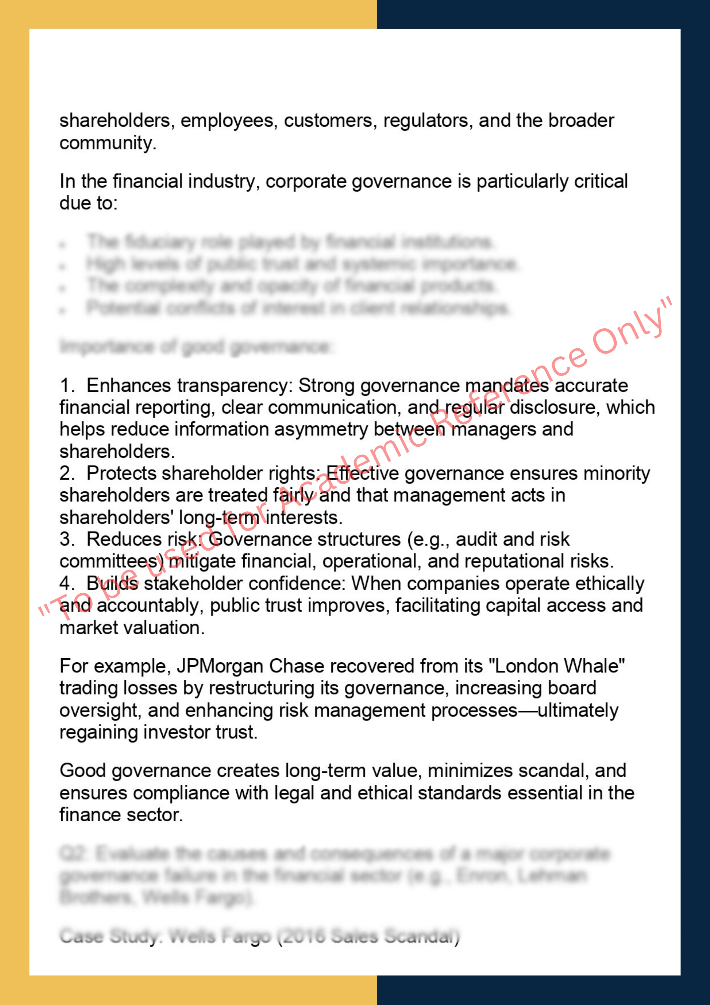 FINC6013 – Corporate Governance & Ethics in  Finance 1