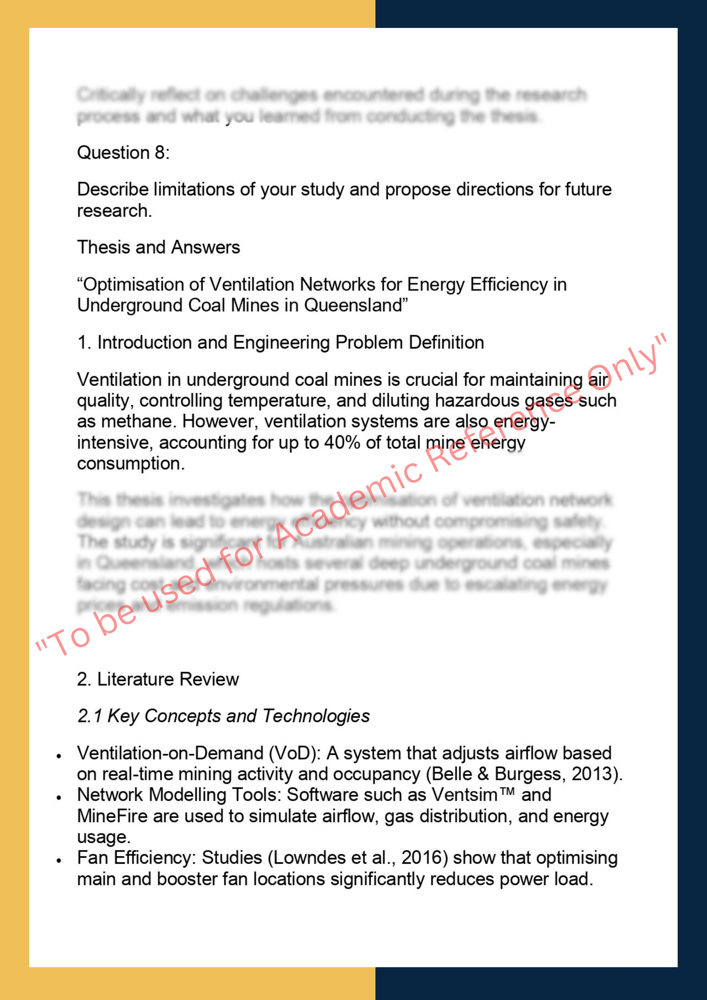 MINE7100 : Mining Engineering Thesis 1