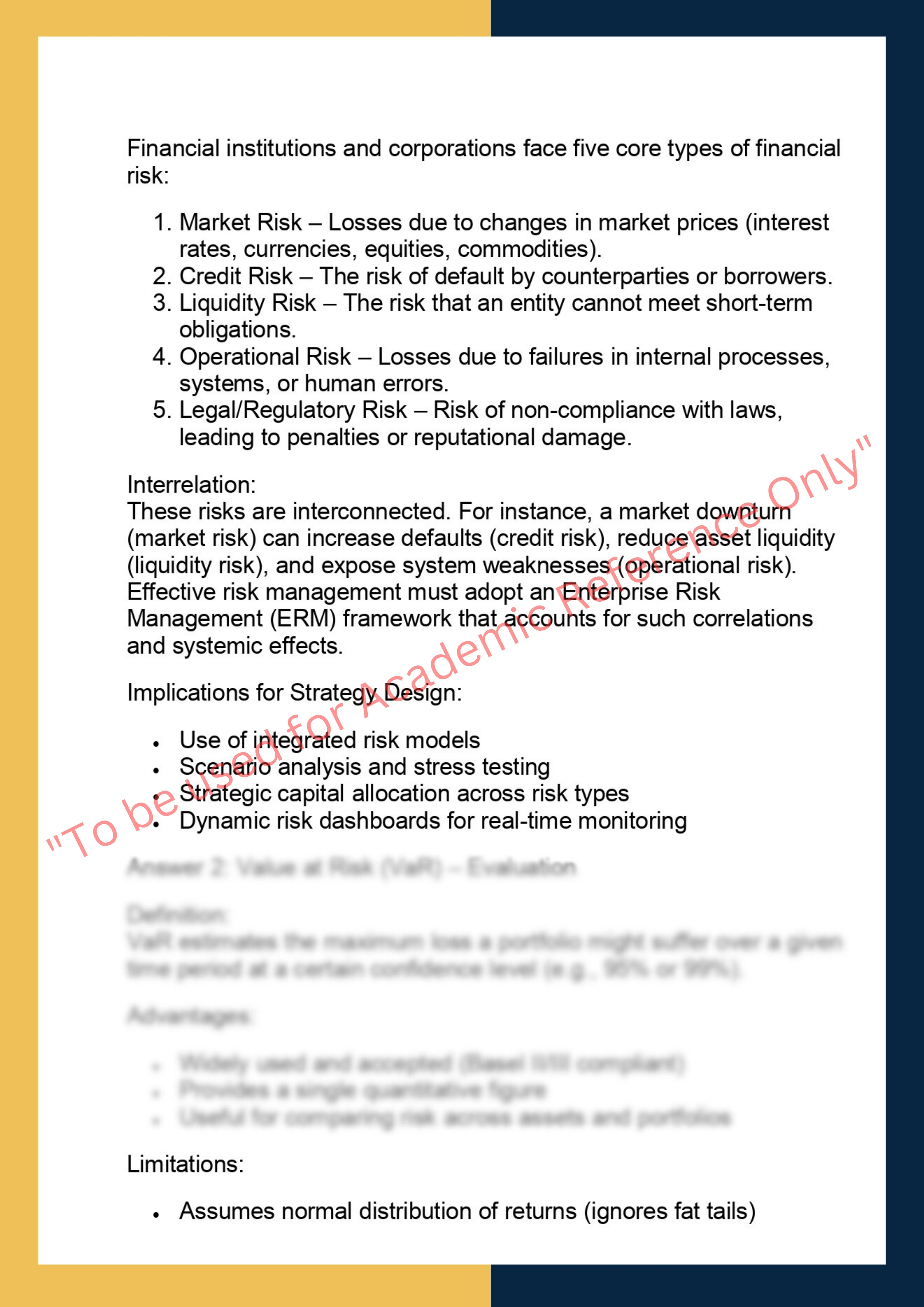 FINC6020 – Advanced Financial Risk  Management 1