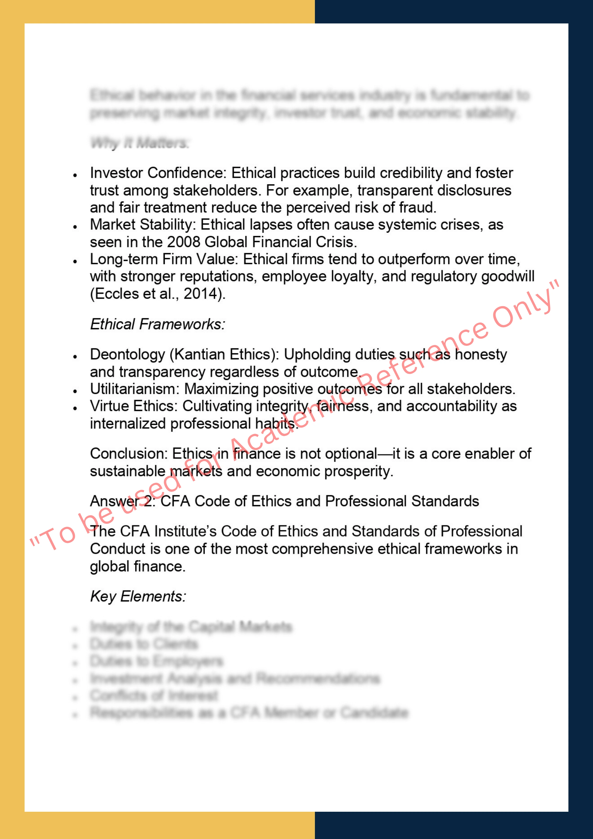FINC6021 –  Ethics and Professional Standards in Finance 1