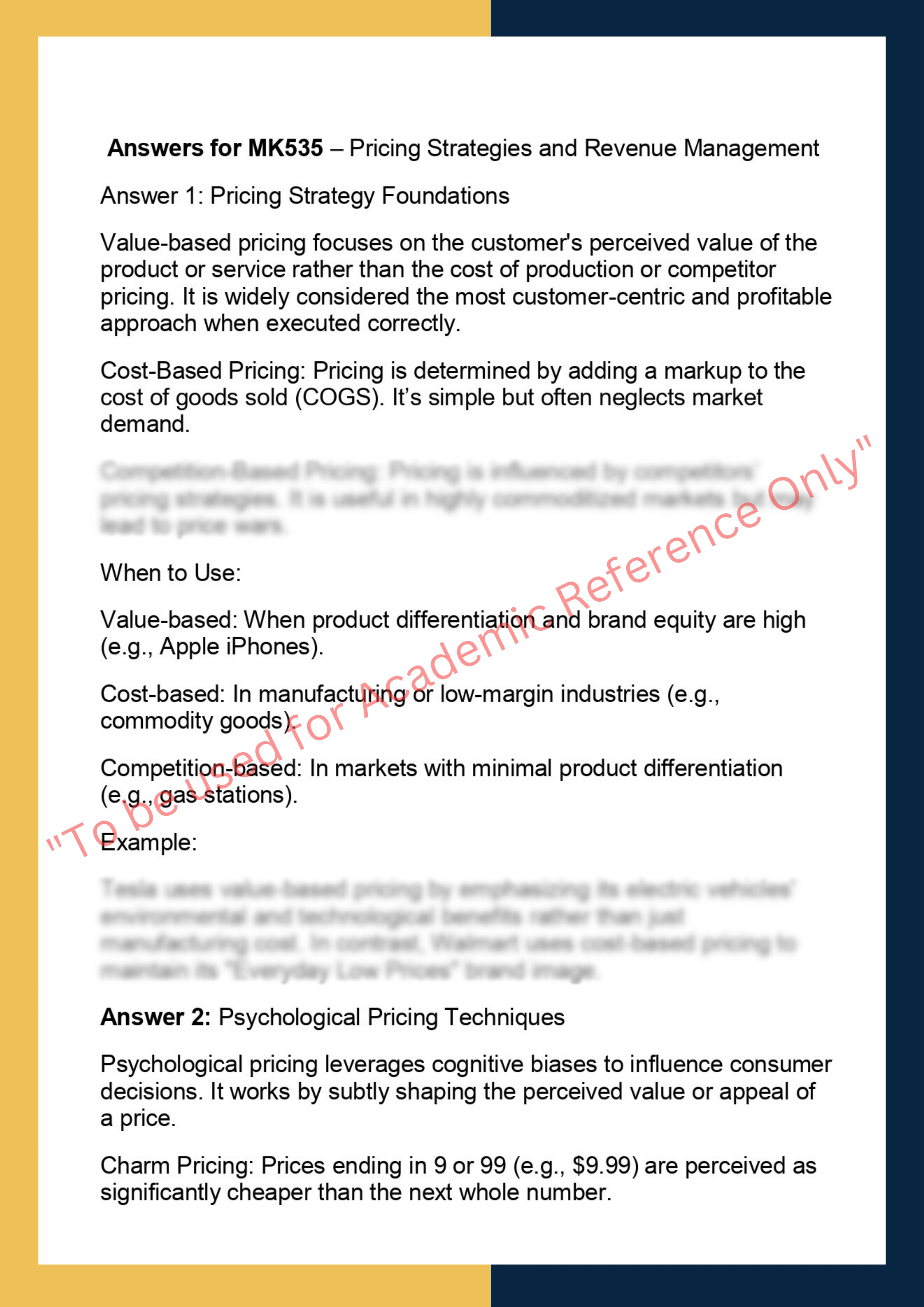 MK535 – Pricing Strategies and Revenue  Management 1