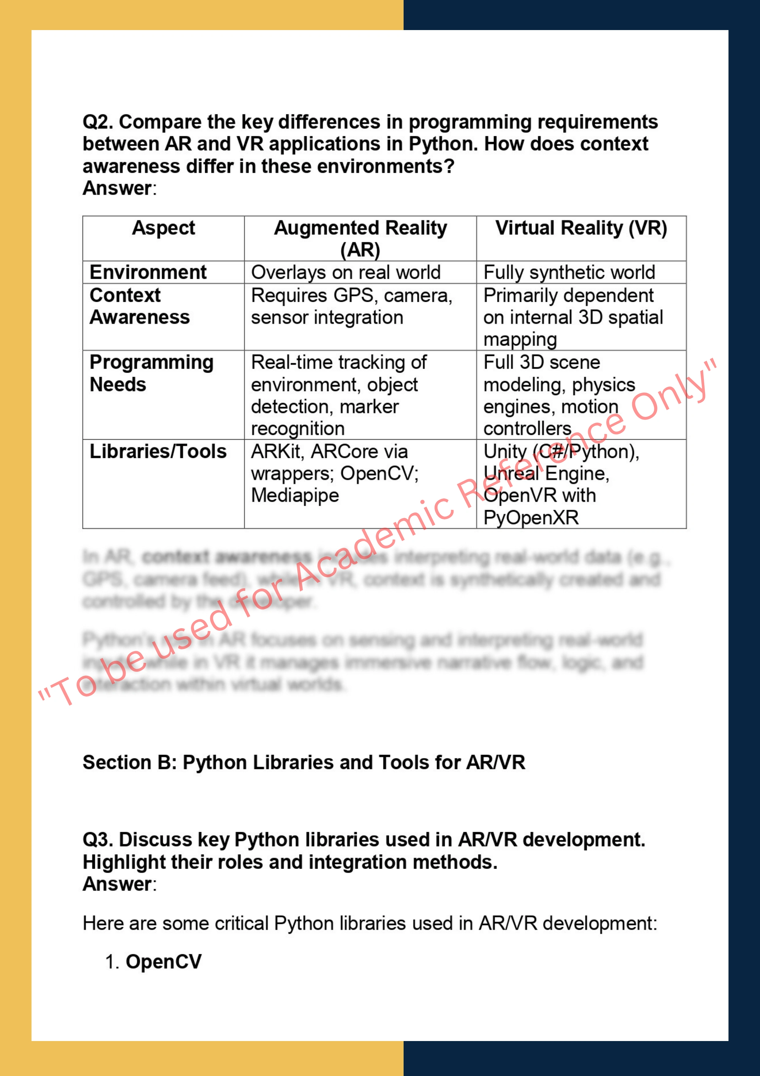 PYVR642 – Python for Augmented and Virtual  Reality 1