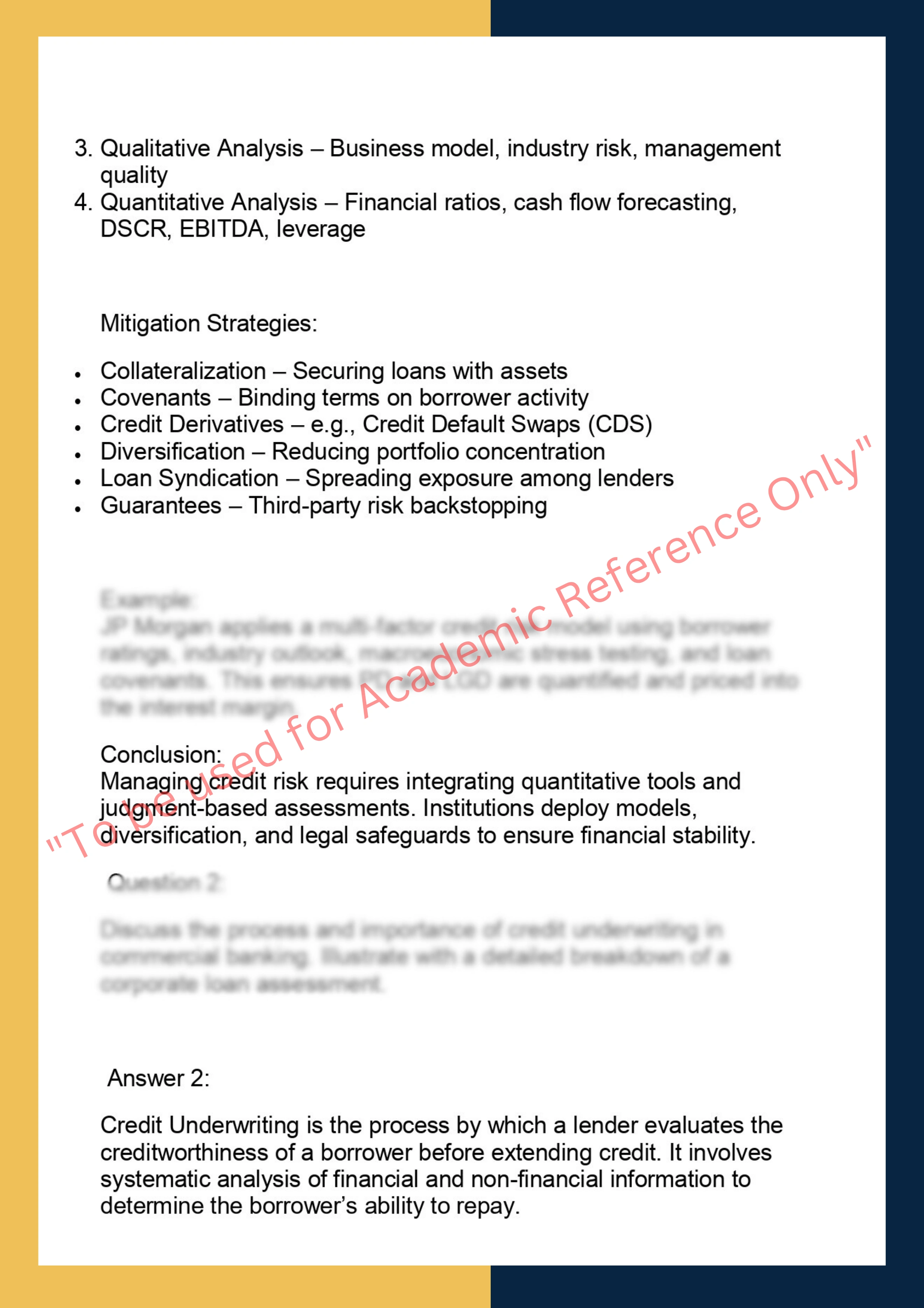 FINC6034 – Credit Risk Analysis and Lending  Decisions 1