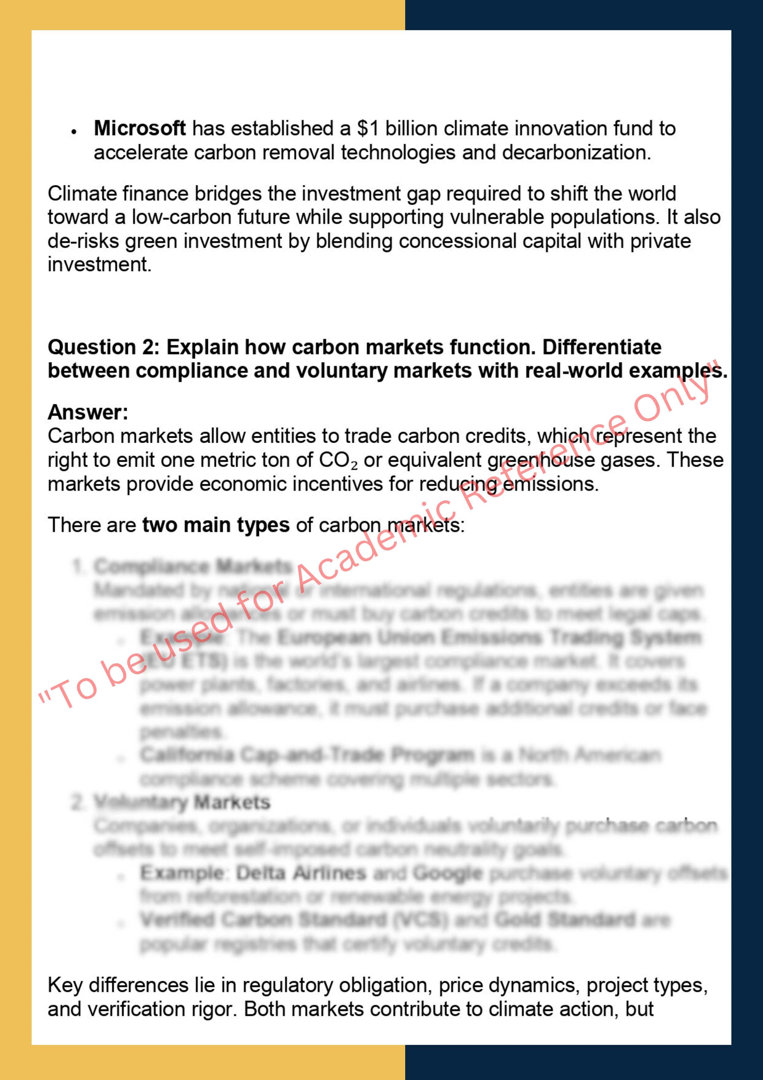 FINC6036 – Climate Finance and Carbon Markets 1