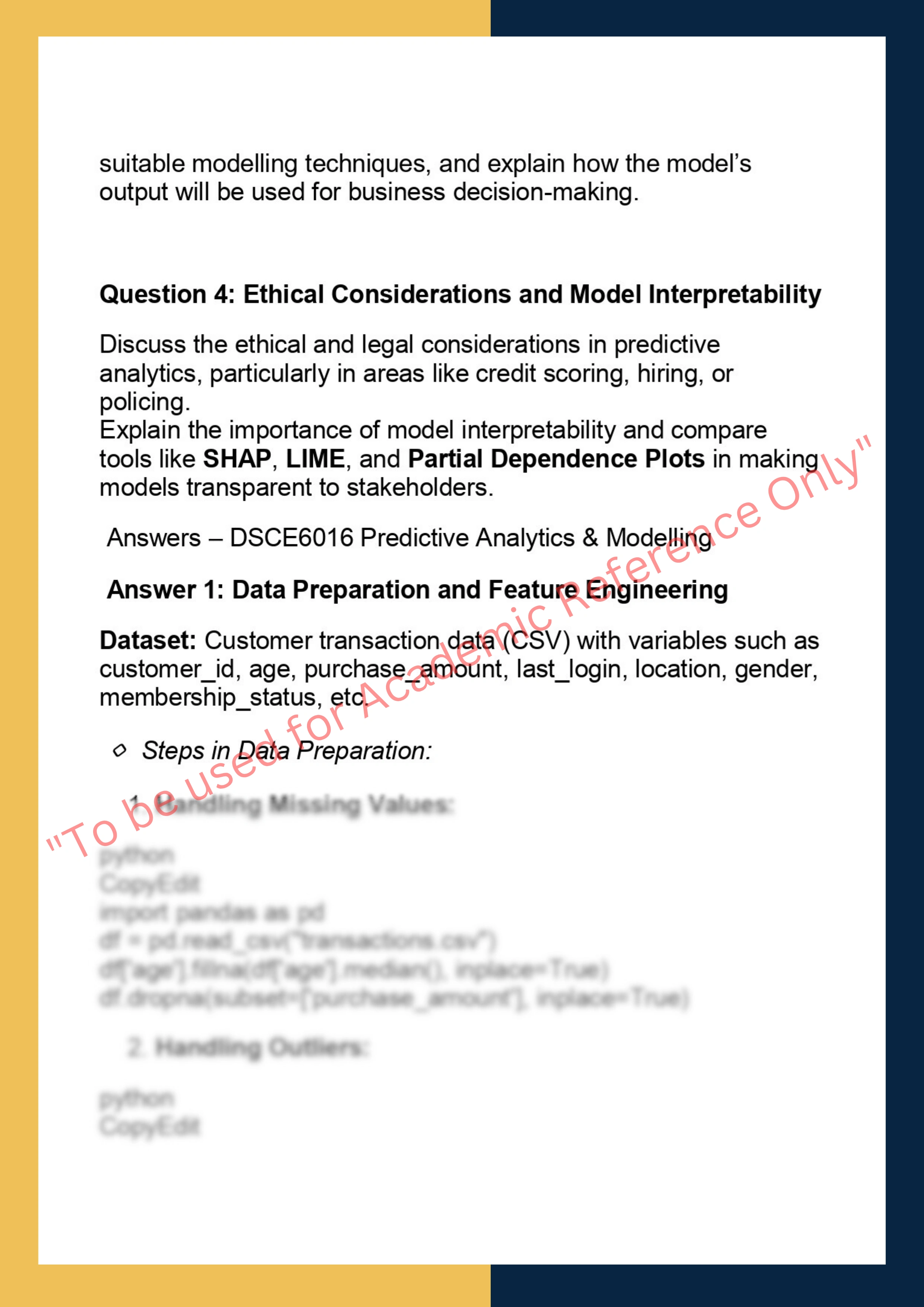 DSCE6016 – Predictive Analytics & Modelling 1