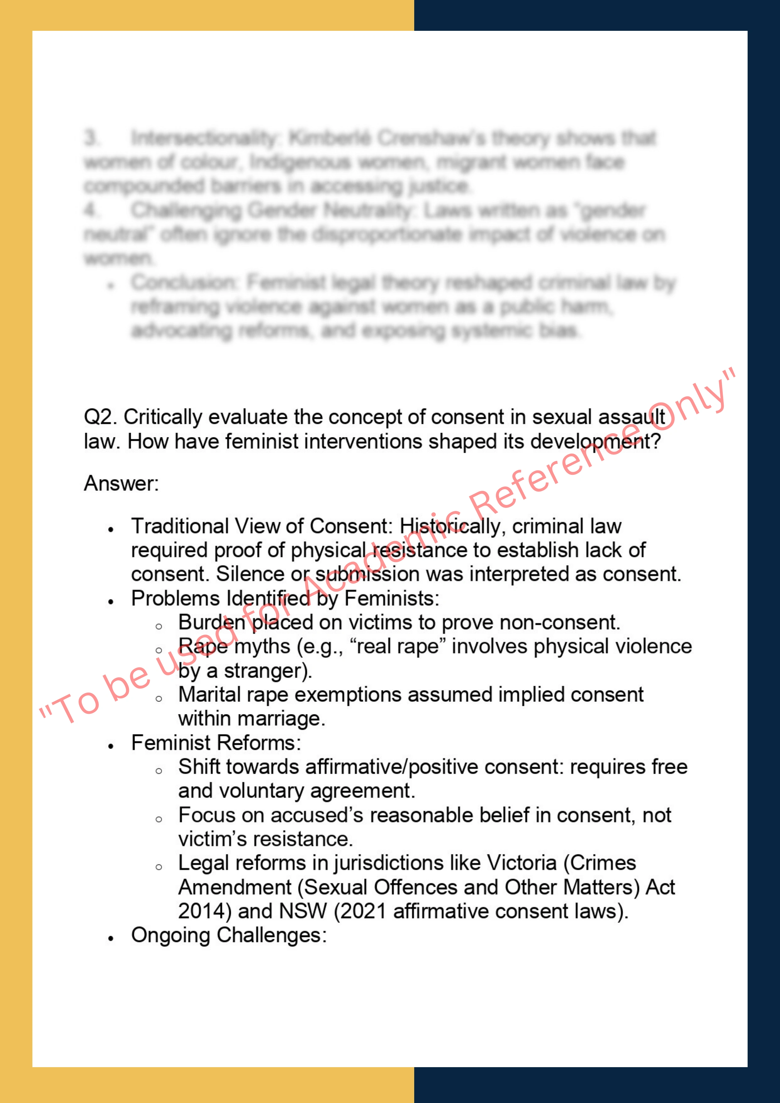 LAWS6034– Gender, Violence and the Criminal  Law 1