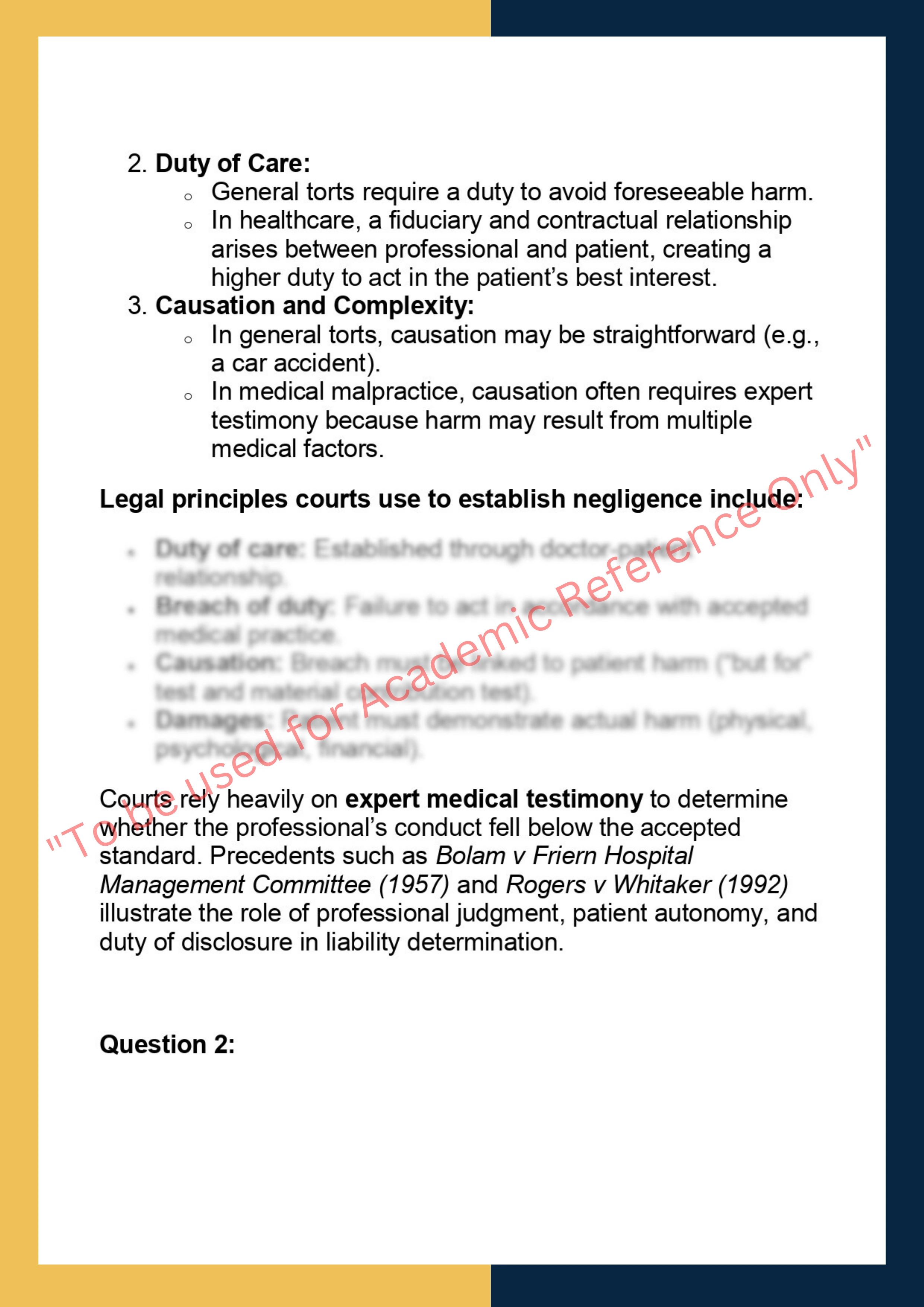 LAWS6054 – Health Care and Professional  Liability 1