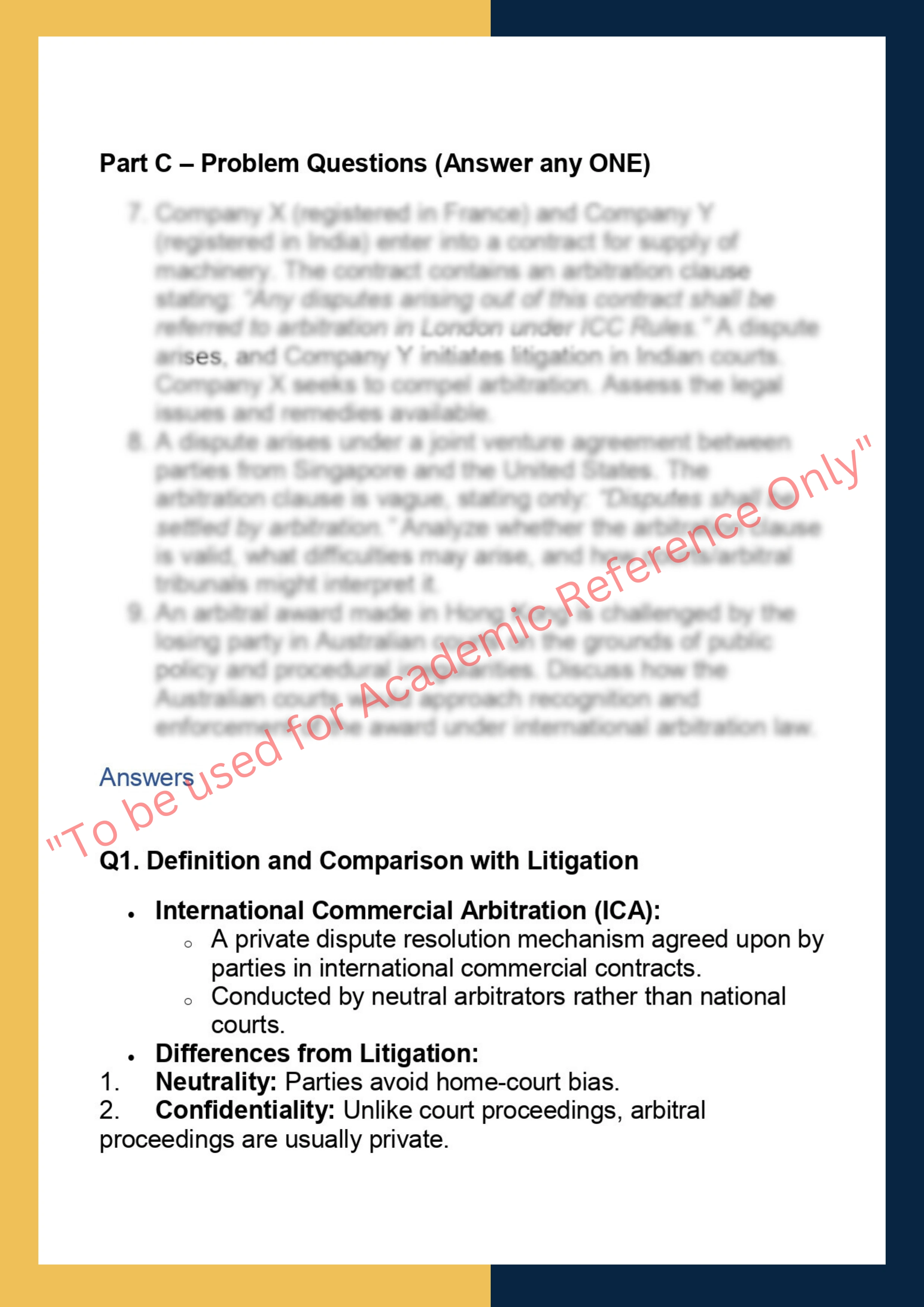 LAWS6060 –  International Commercial  Arbitration 1
