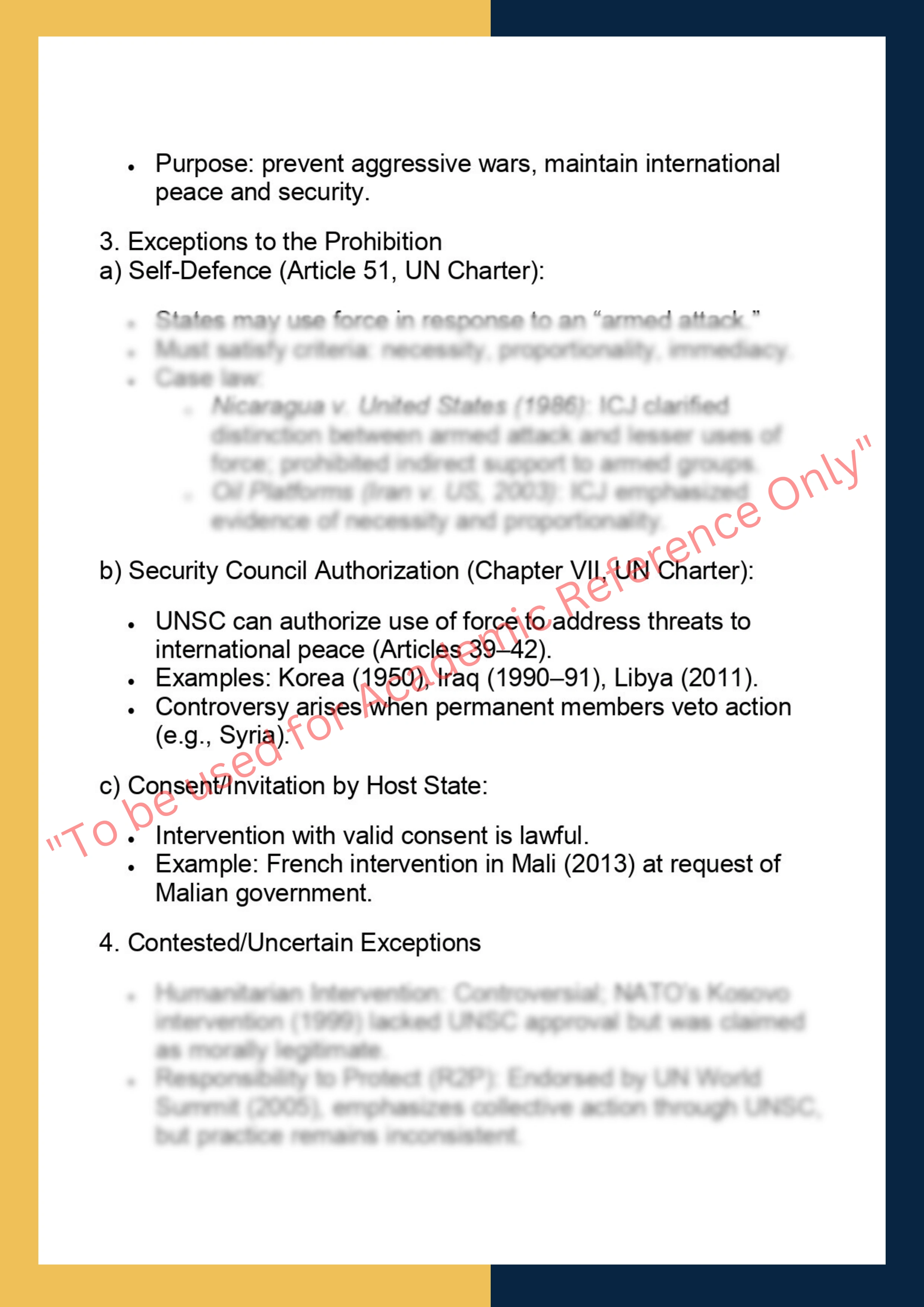 LAWS6062 – International Law – The Use of  Armed Force 1