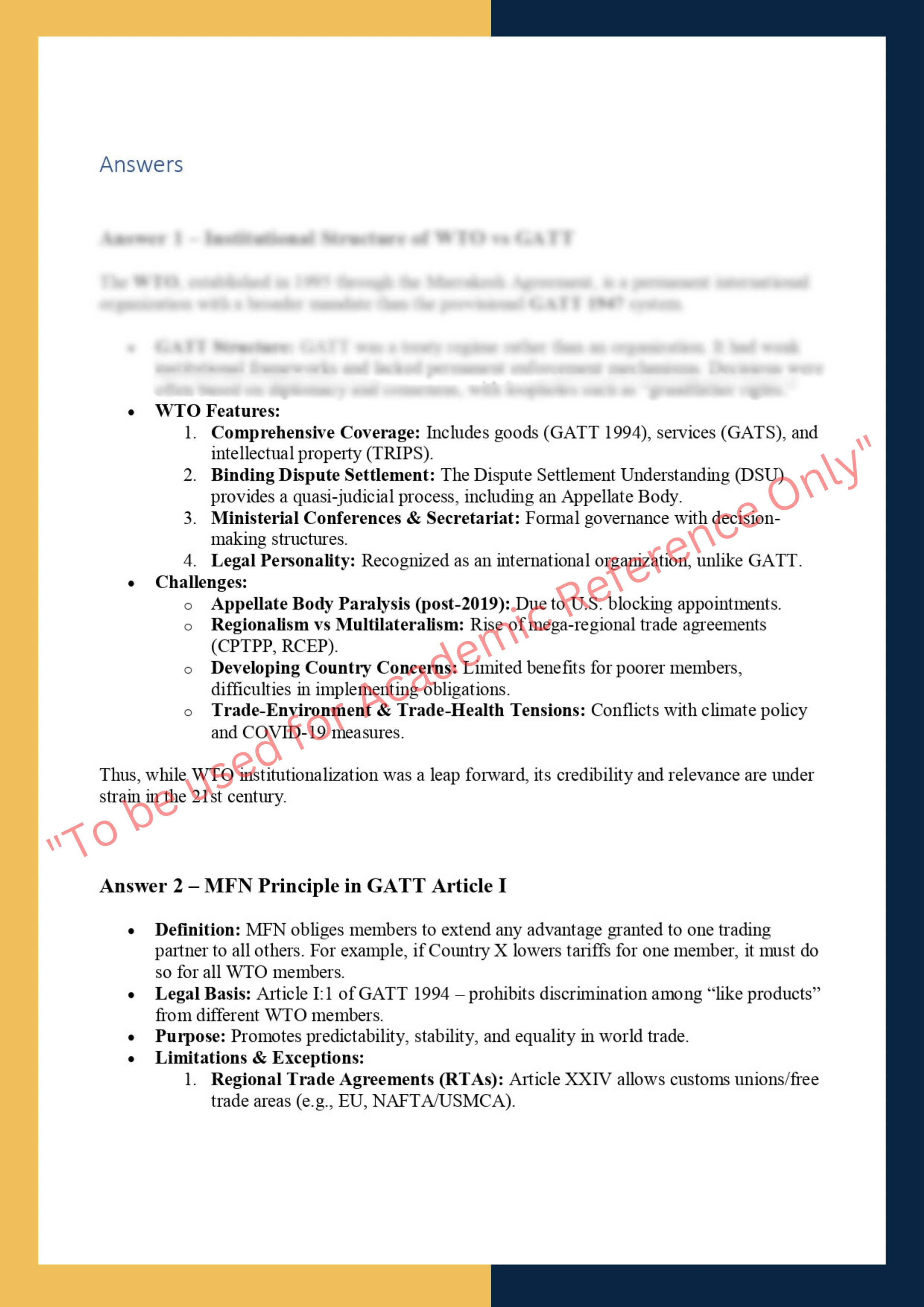 LAWS6063 – World Trade Organization Law I 1