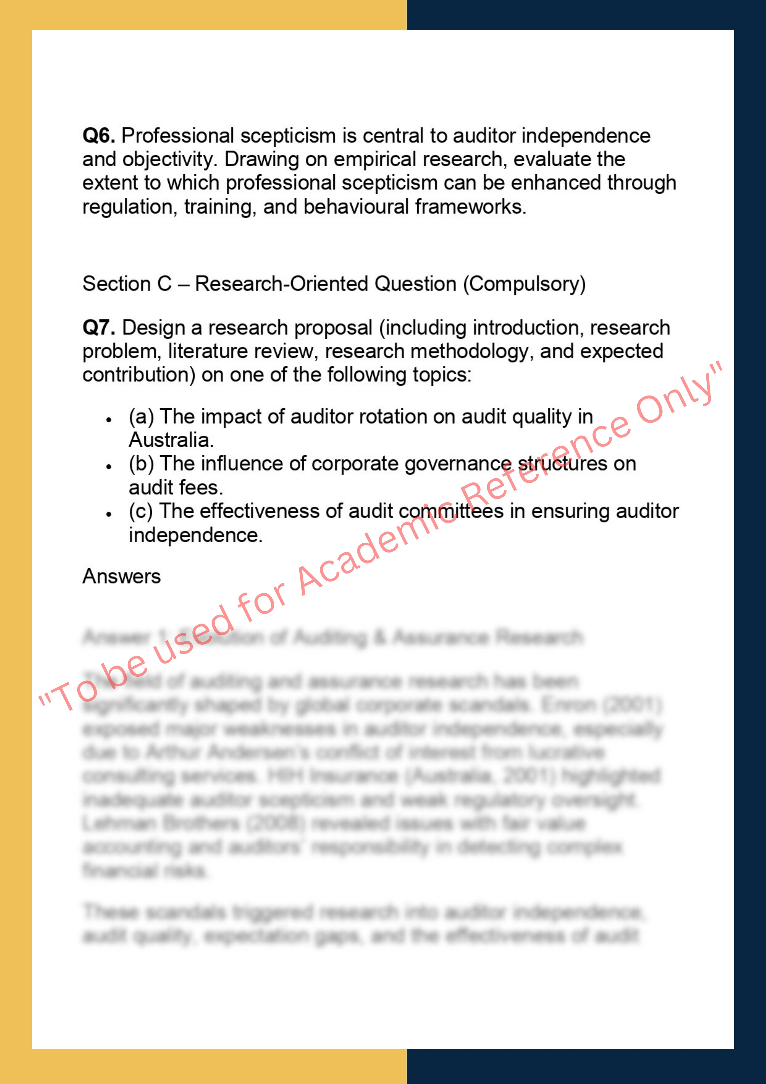 ACCT7202 – Auditing & Assurance Research 1