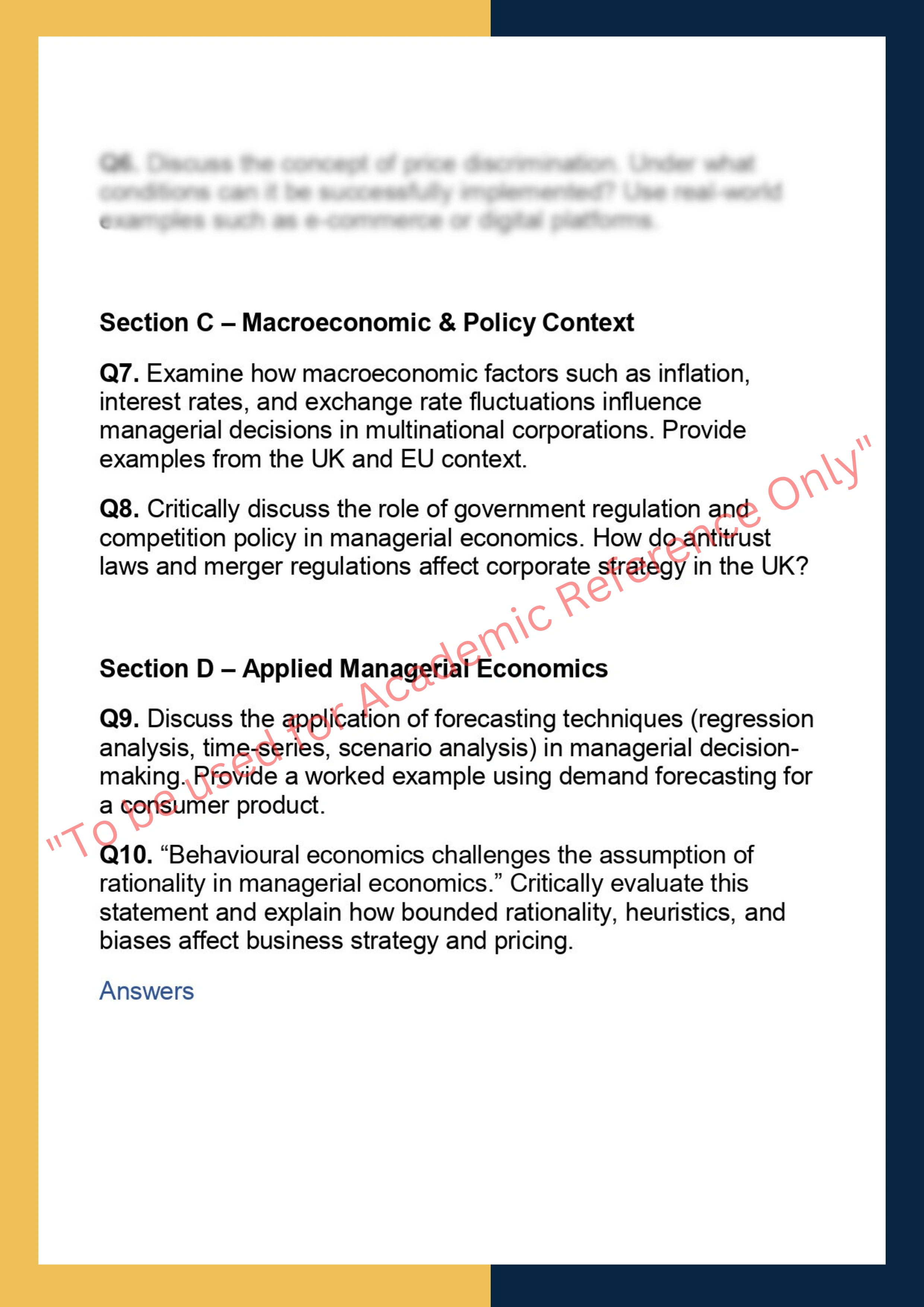 ECON7035  Managerial Economics 1