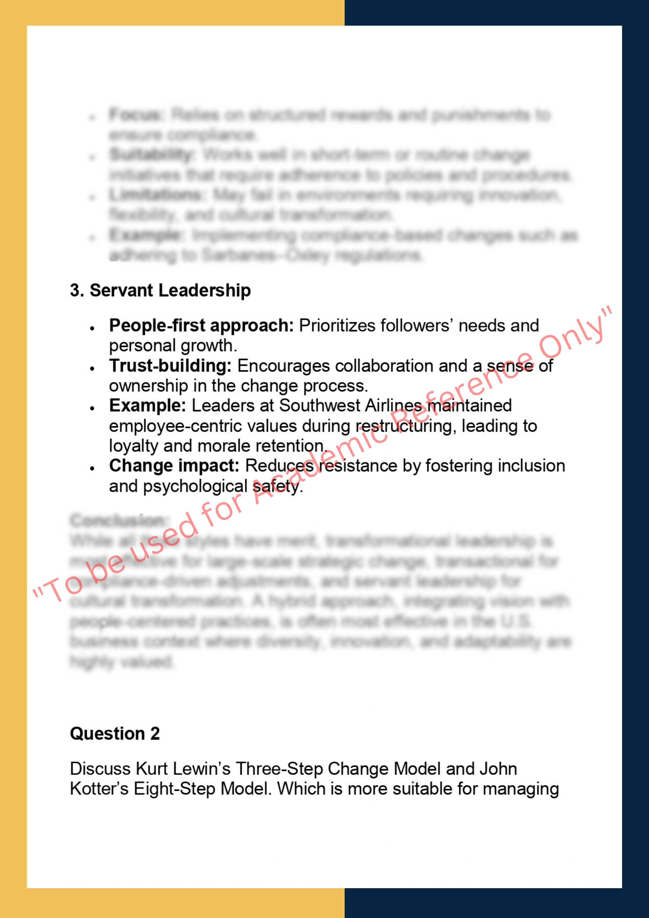 MGMT7320 –  Leadership and Change  Management 1