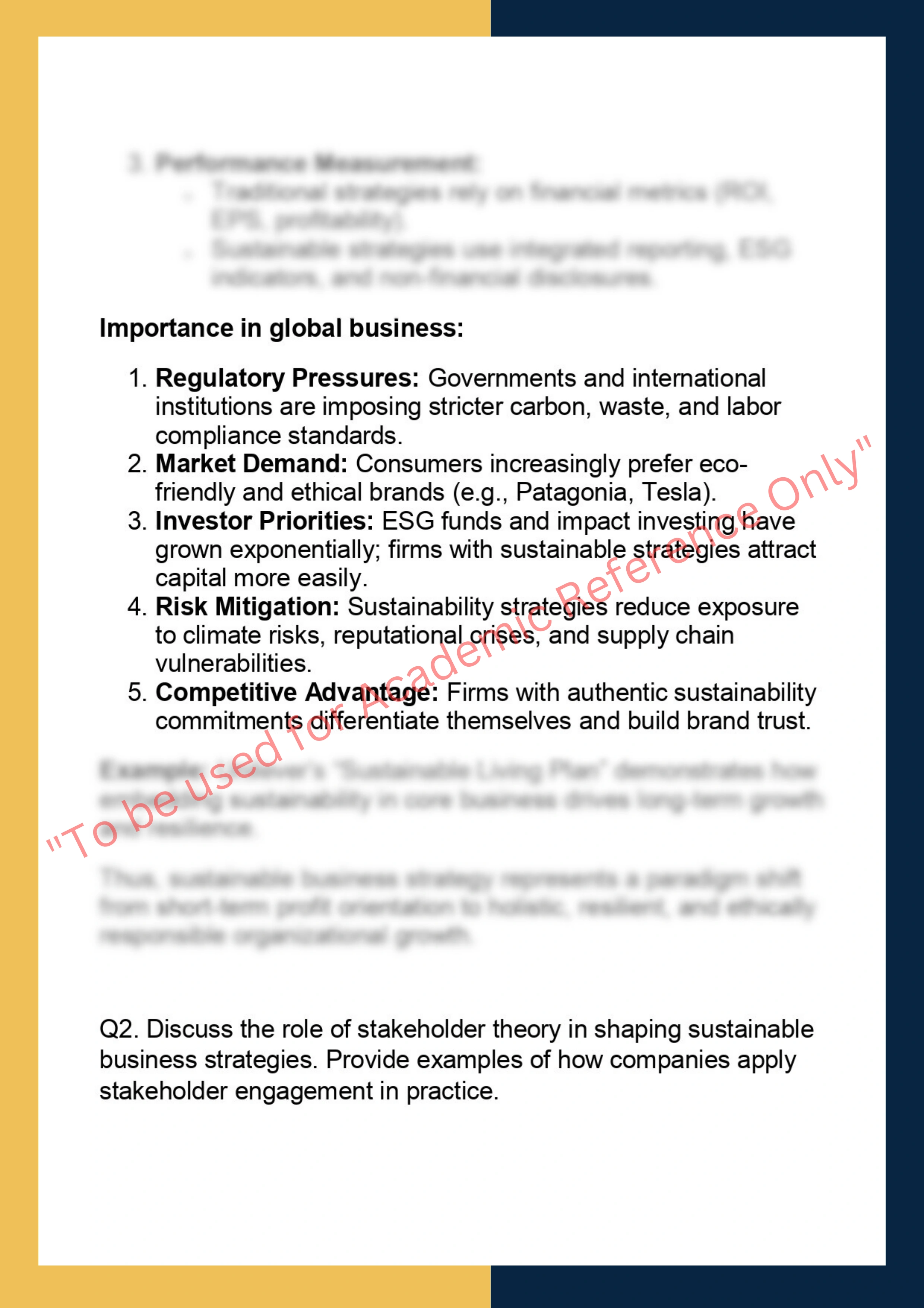 MGMT7305 – Sustainable Business Strategies 1