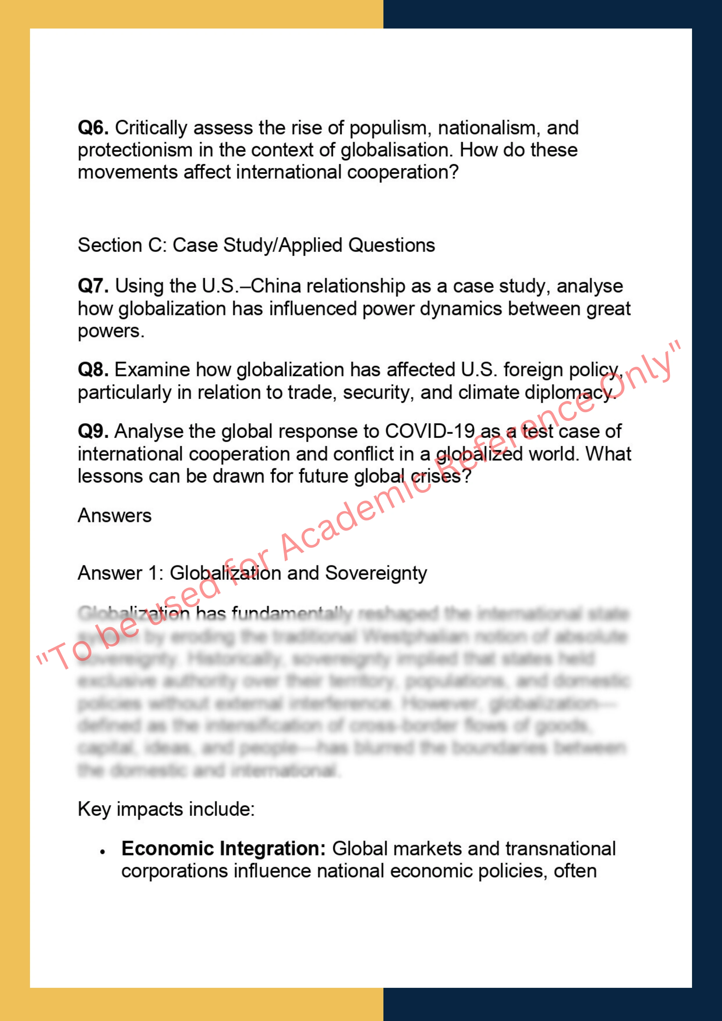 GLOB7009 – Globalization & International  Relations 1
