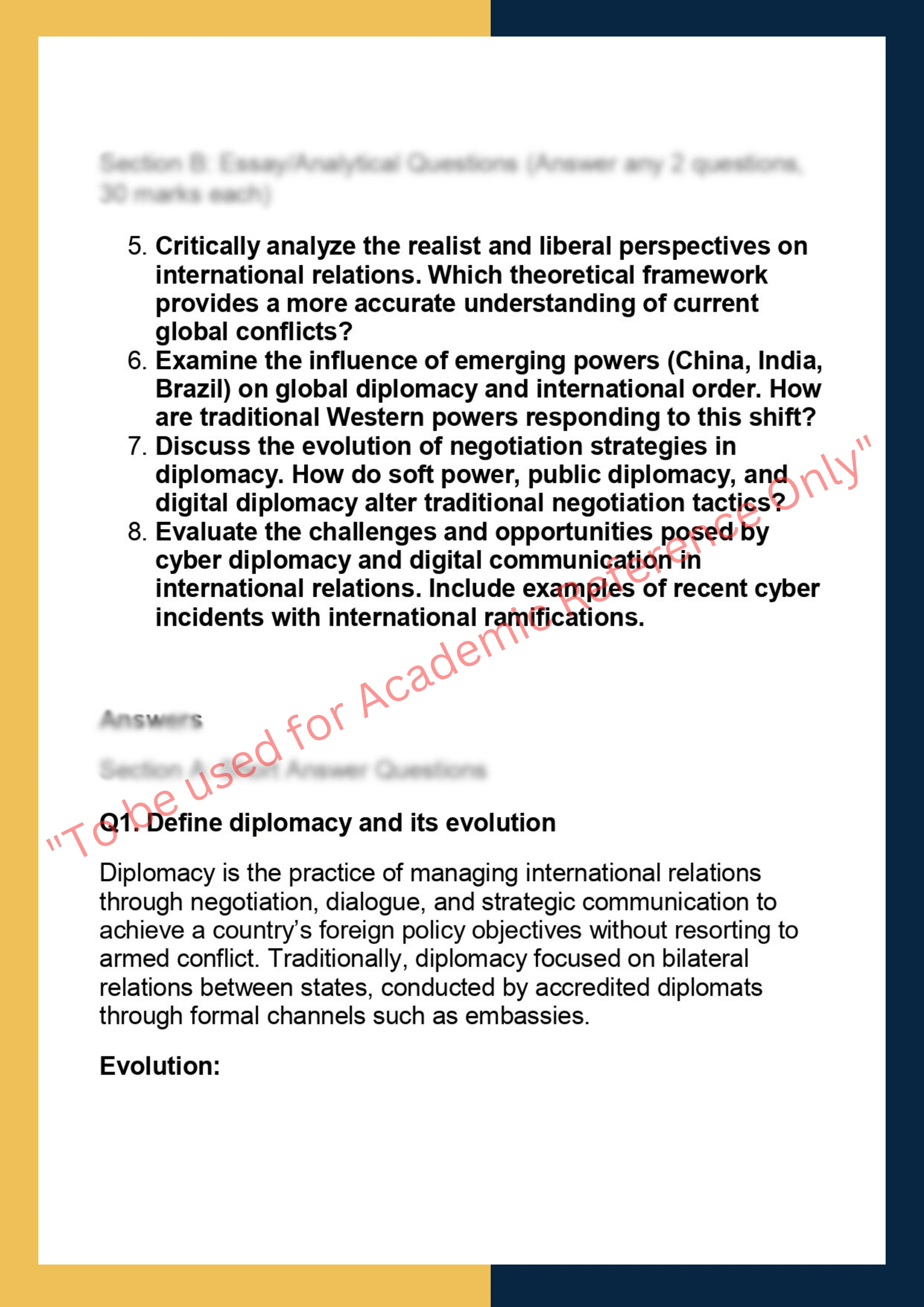 POLS7215 – International Relations &  Diplomacy 1