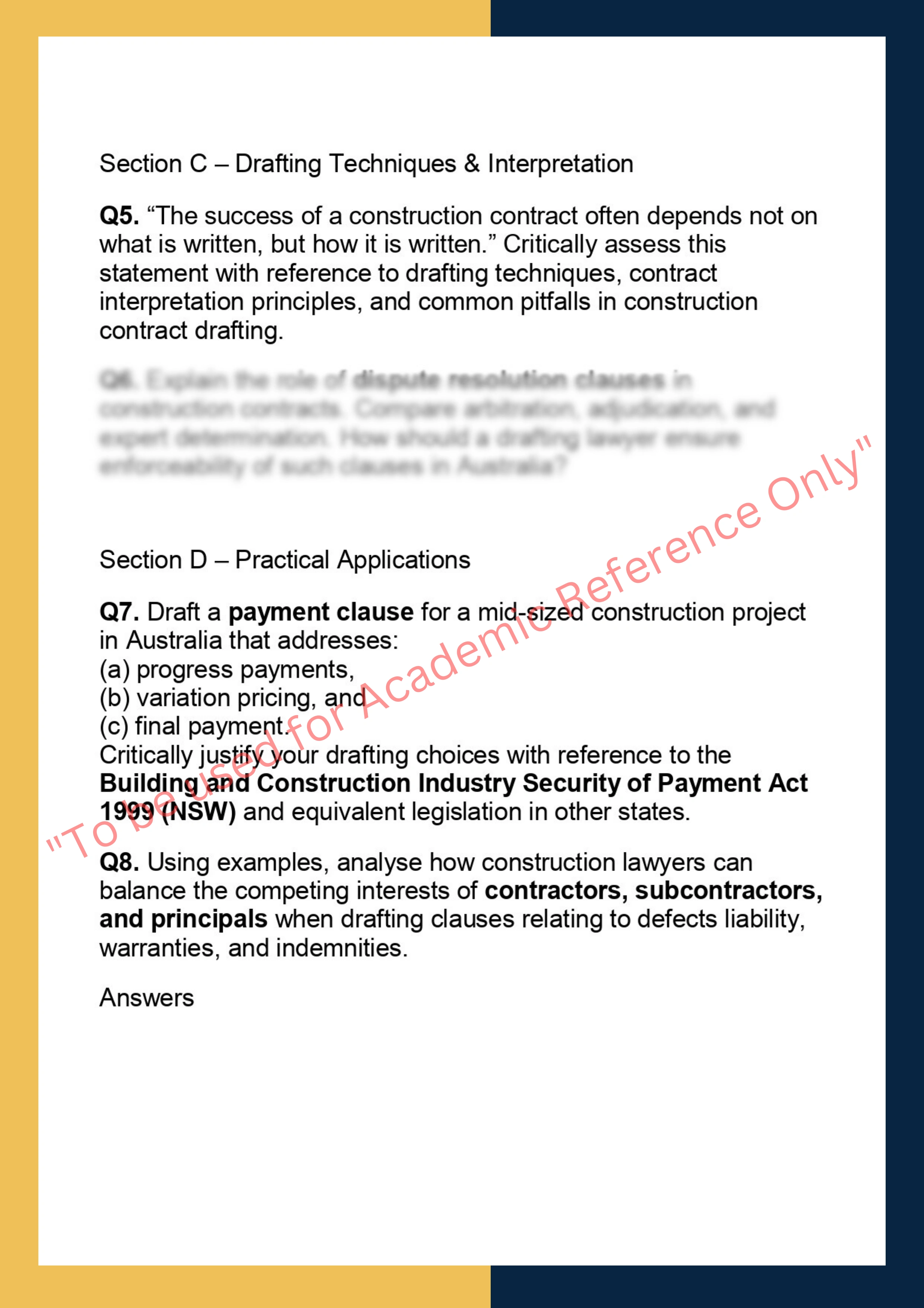 LAWS70270 – Construction Contract Analysis &  Drafting 1