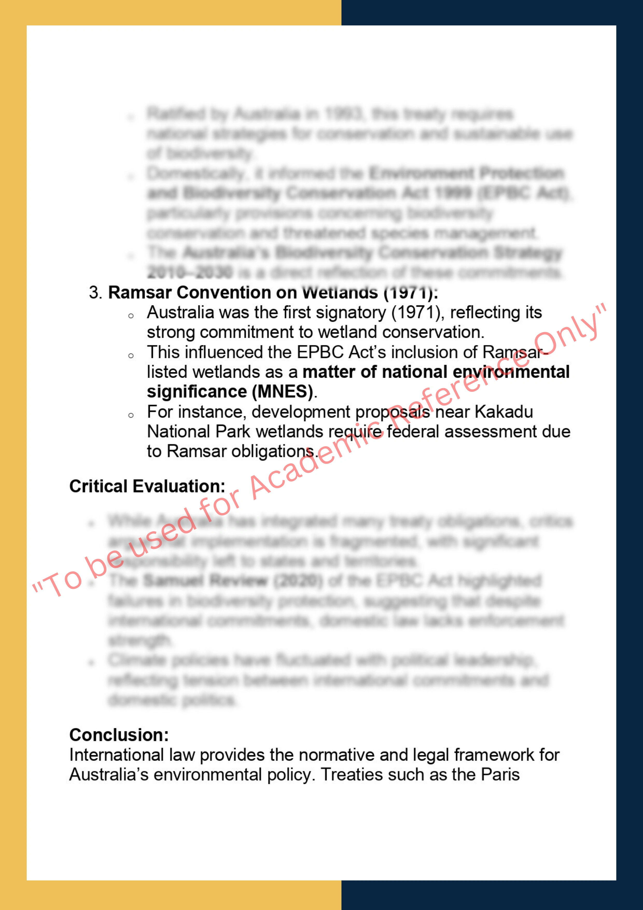Sample Solution for– ENVS7011 Environmental Policy & Law 1