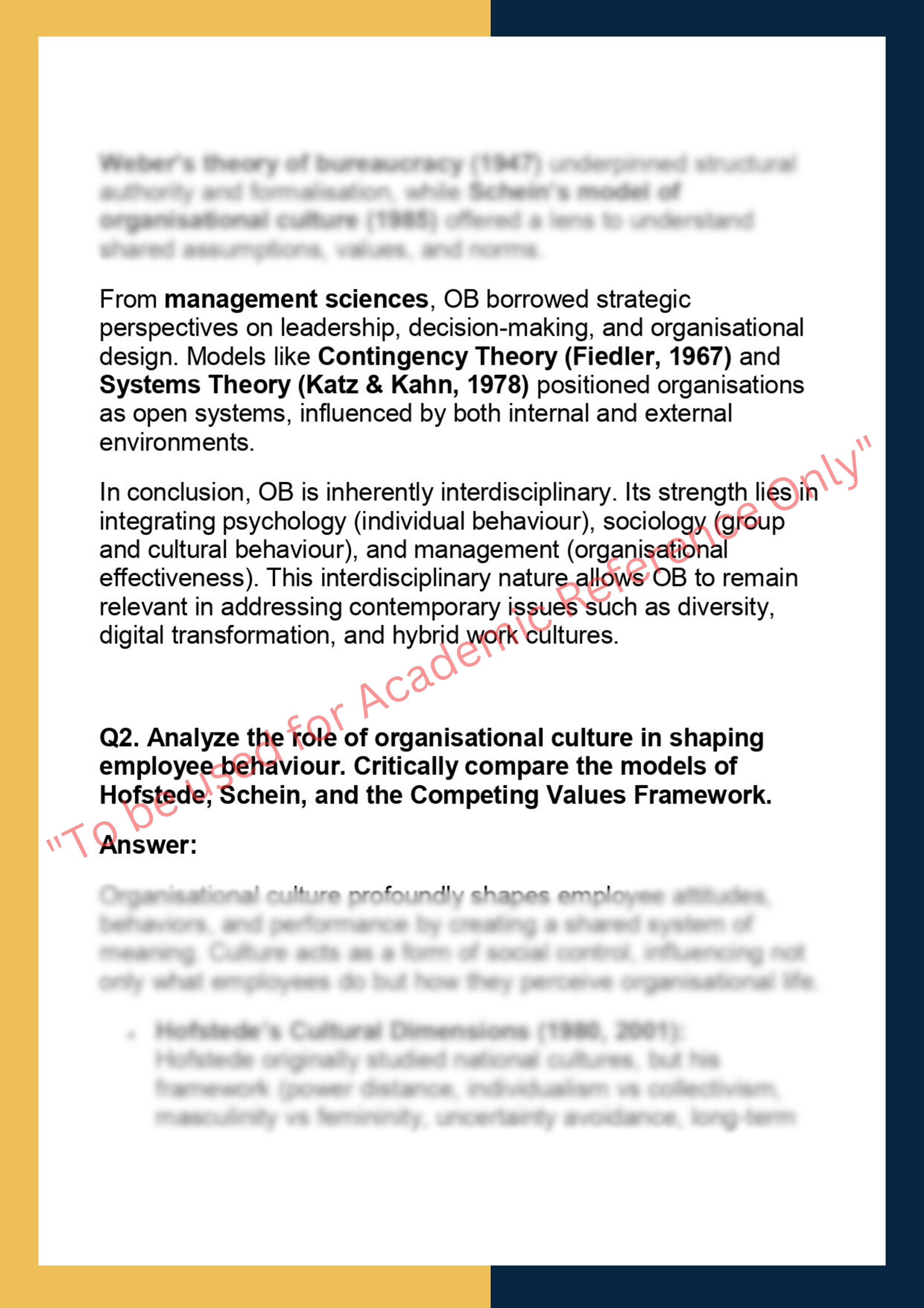 MGMT7201– Organisational Behaviour  Dissertation 1
