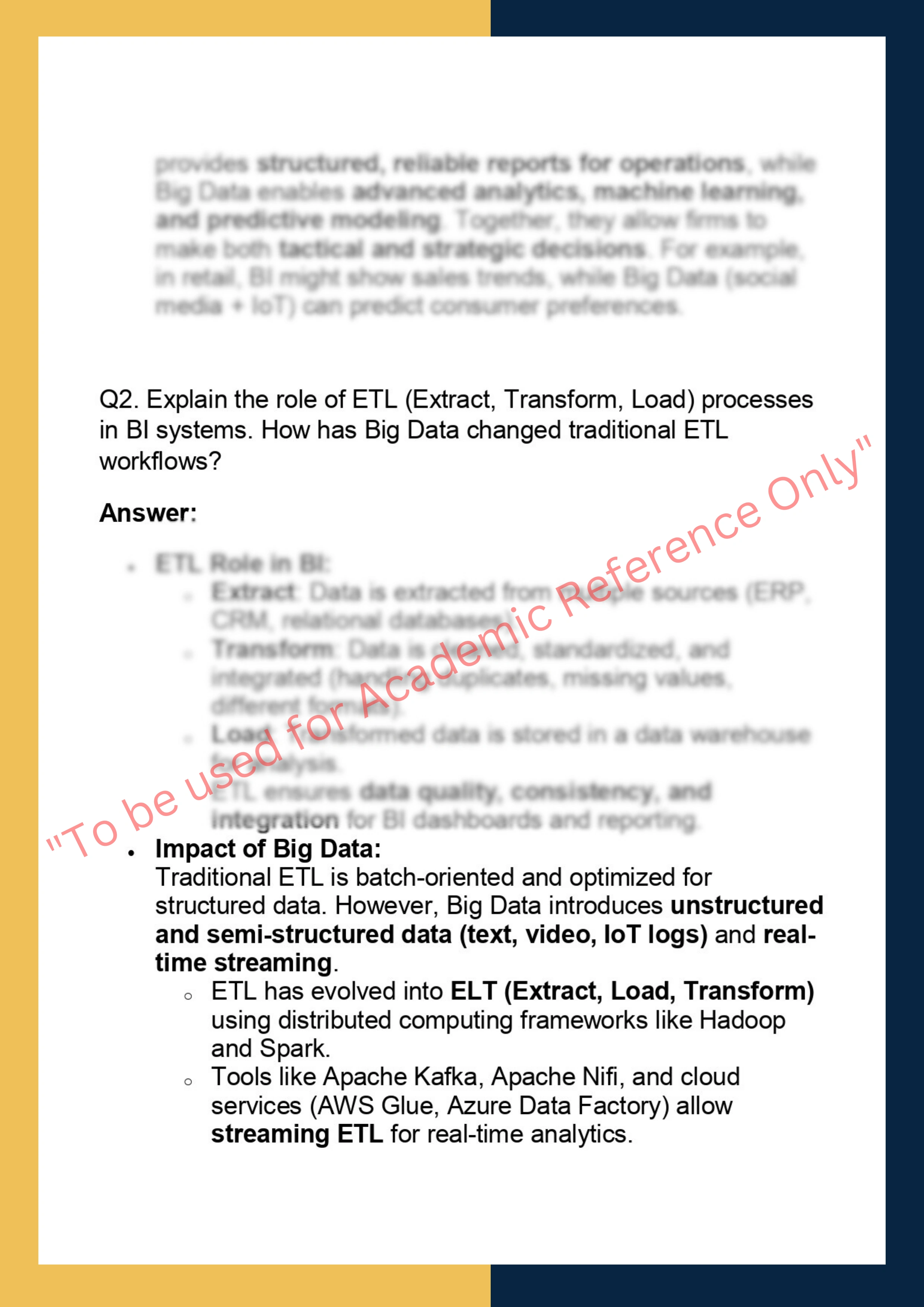 INFS7310 – Business Intelligence & Big Data 1