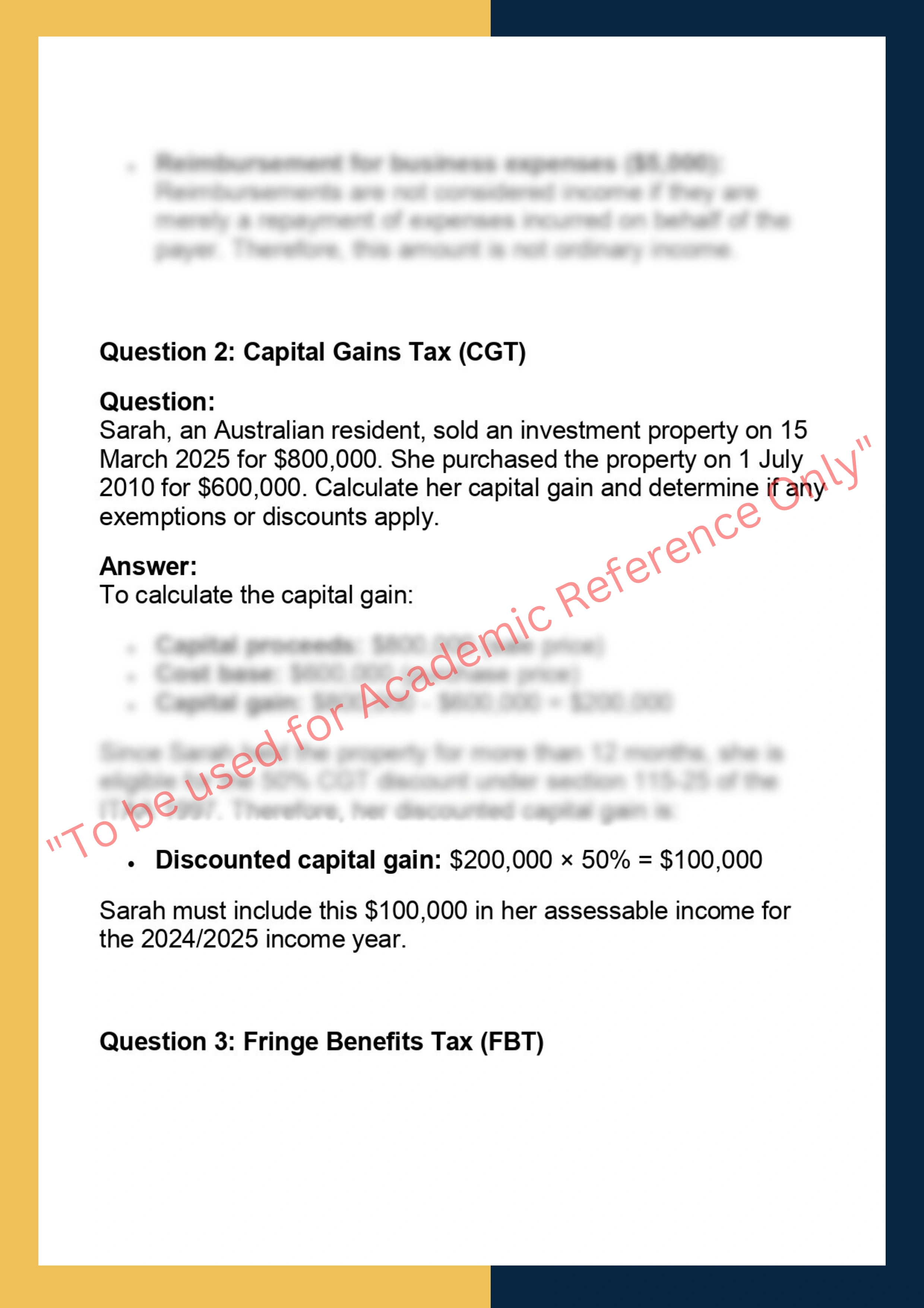 ACCT90016 - Taxation for Business Decision  Making 1