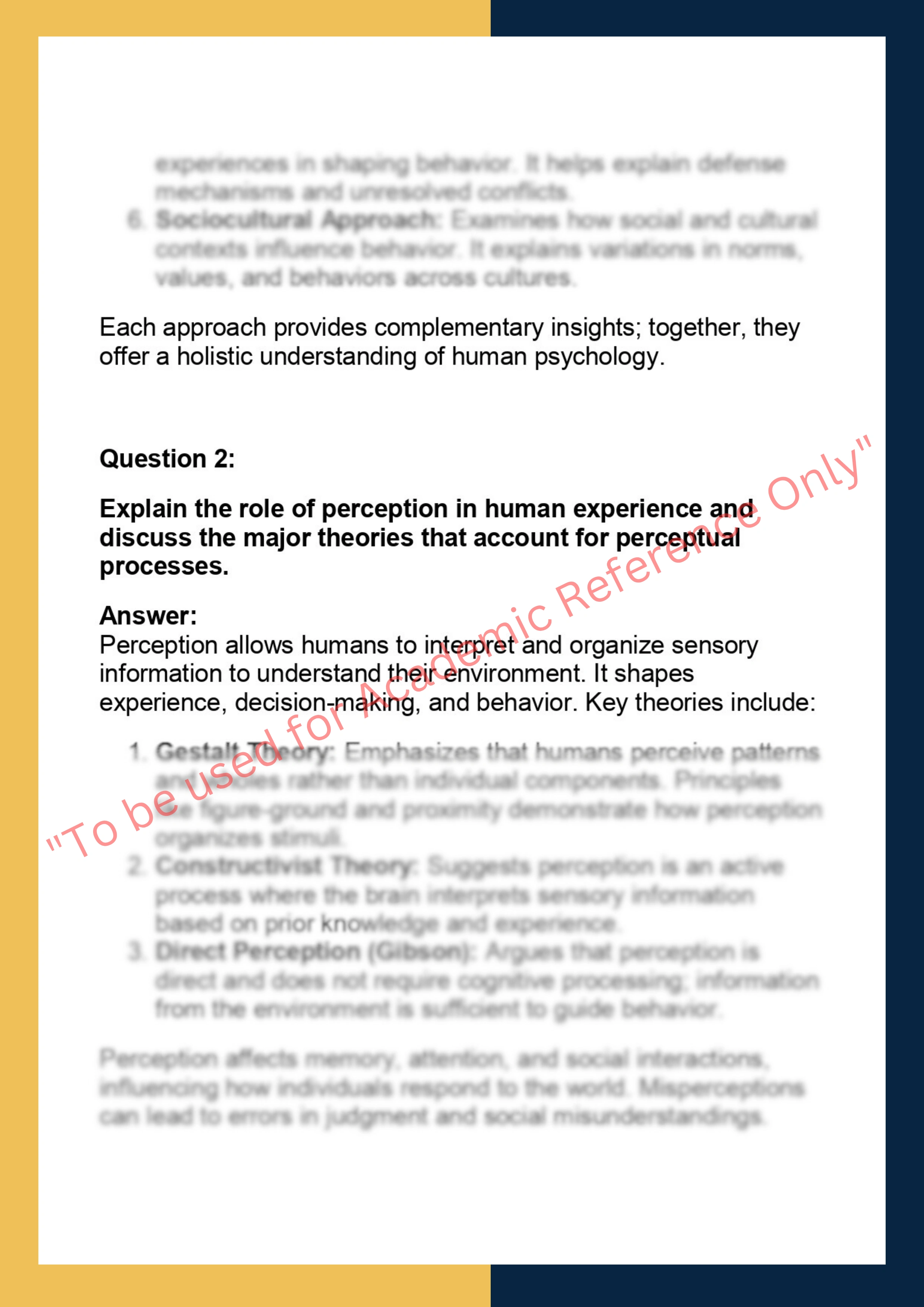 PSY101 –  Introduction to Psychology 1