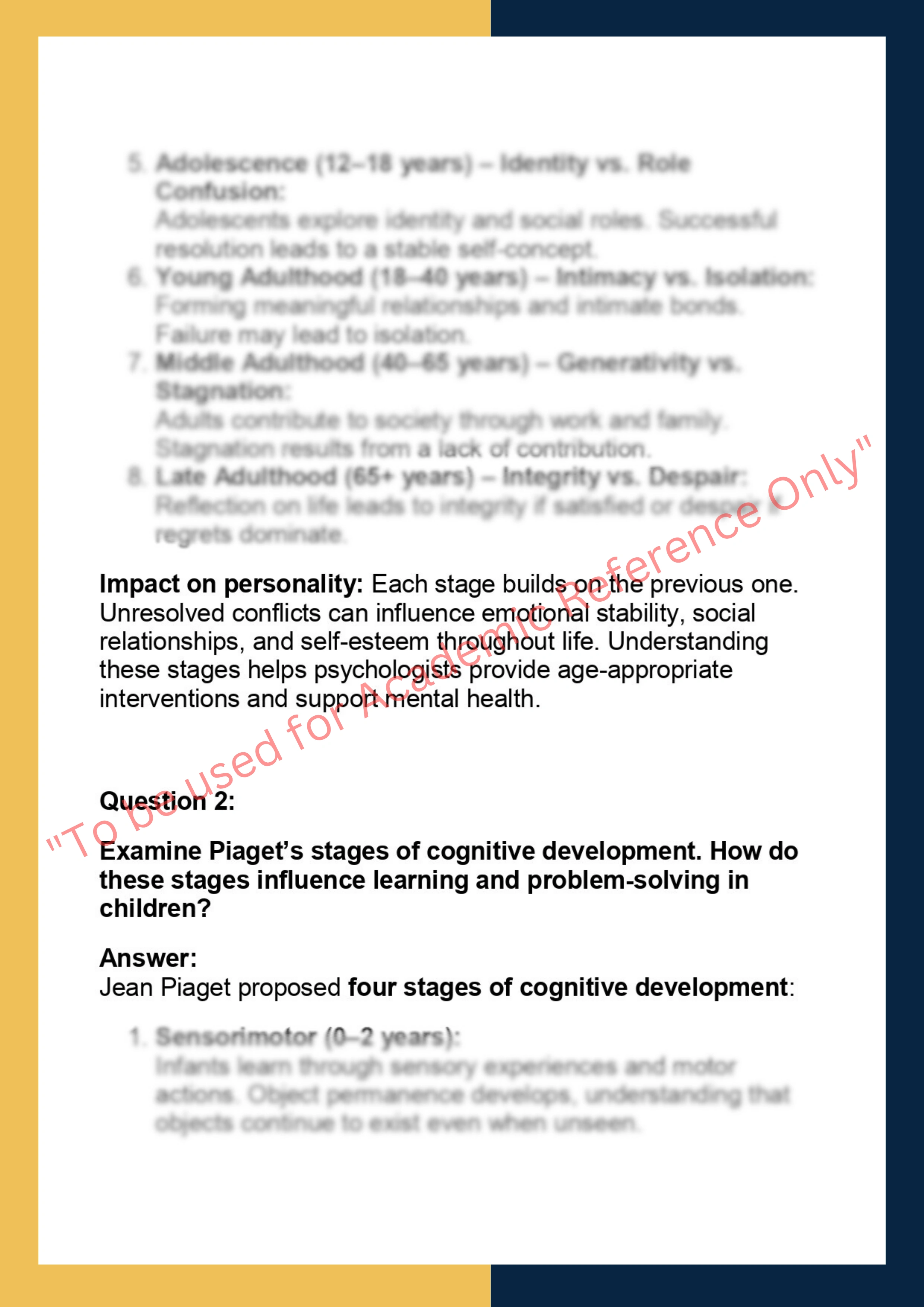 PSY201 –  Developmental Psychology 1