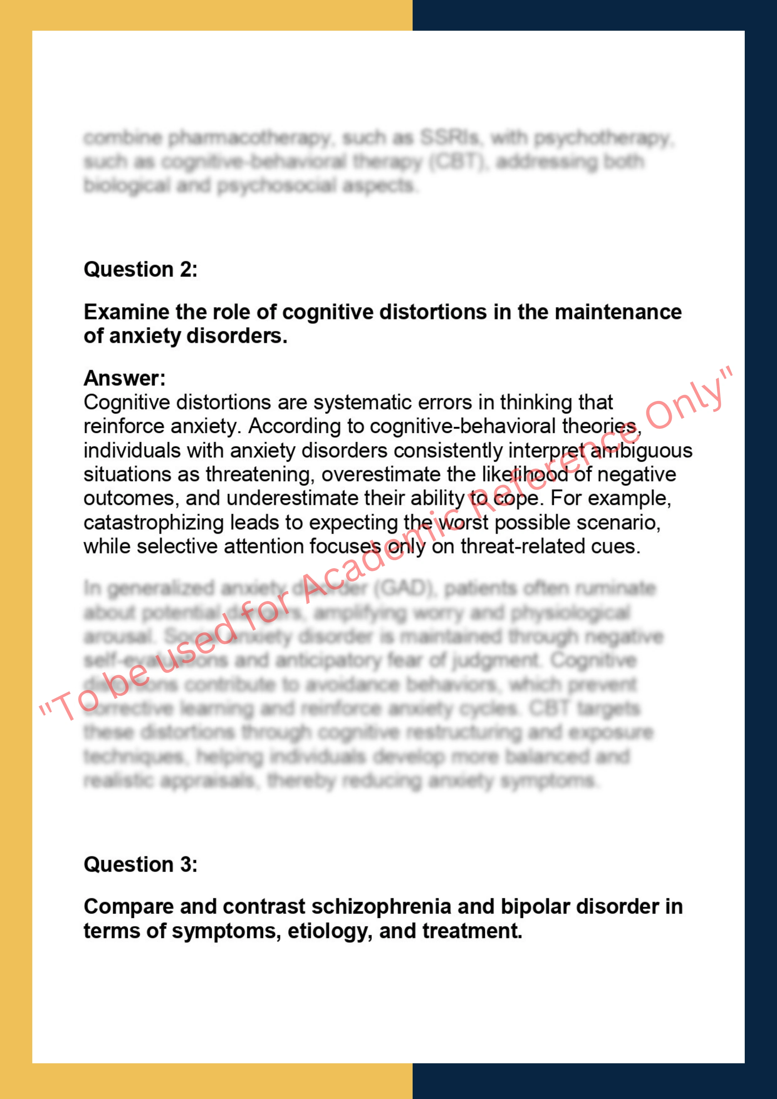 PSY301 –  Abnormal Psychology 1
