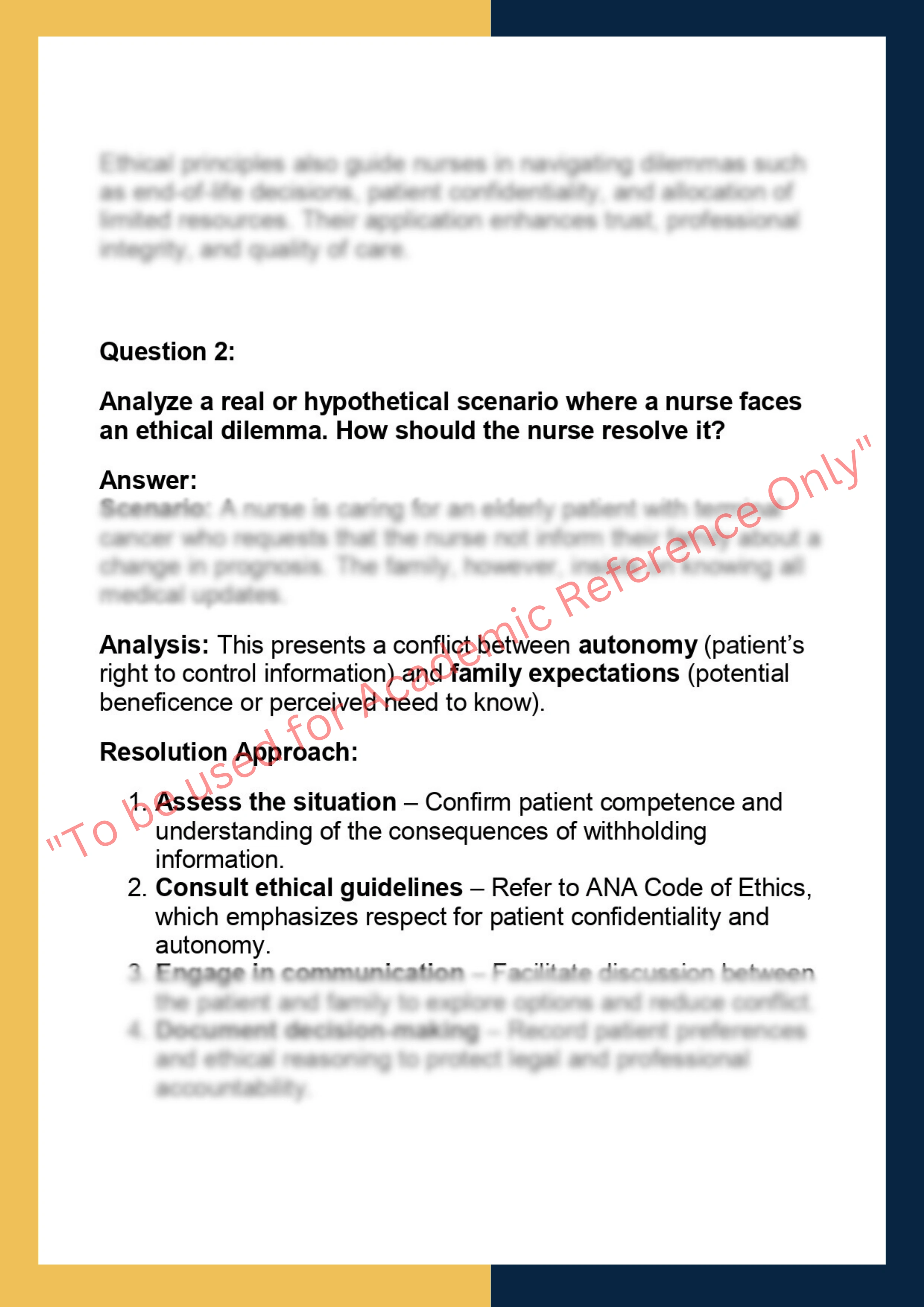 NUR201 – Nursing Ethics assignments 1