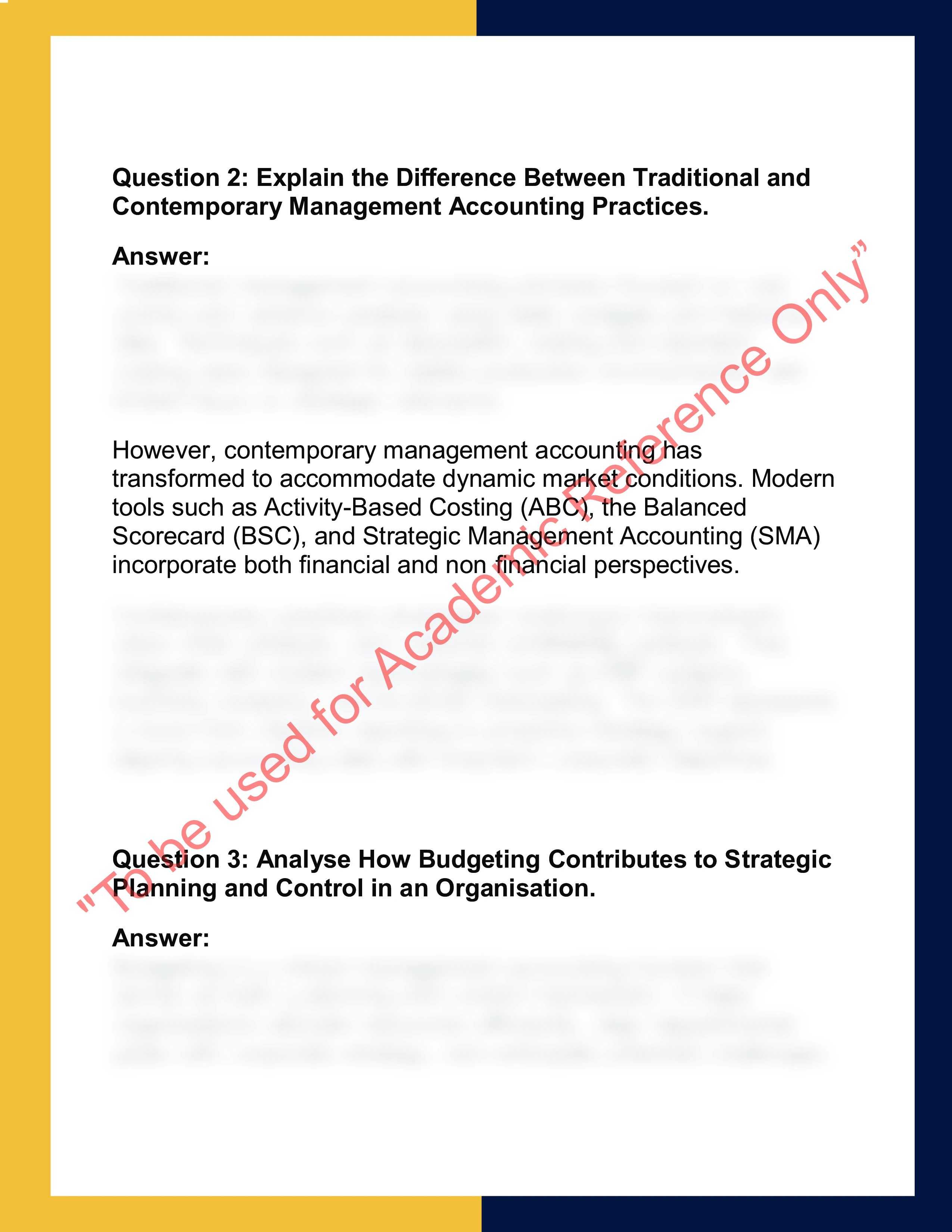 ACC201 – Management Accounting  Report 1