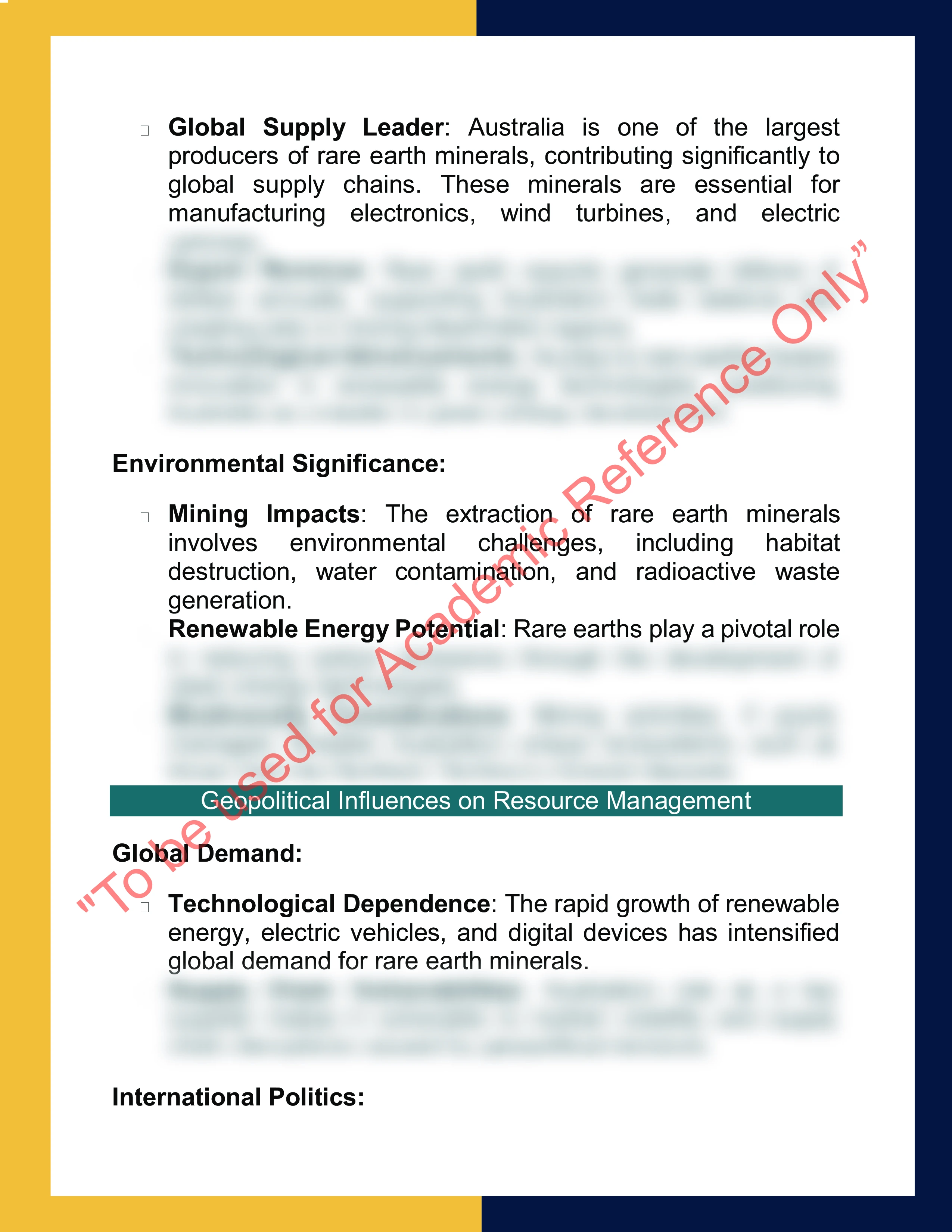 Assignment sample solution of GEO924 - Geopolitical Challenges and Environmental Policy 1