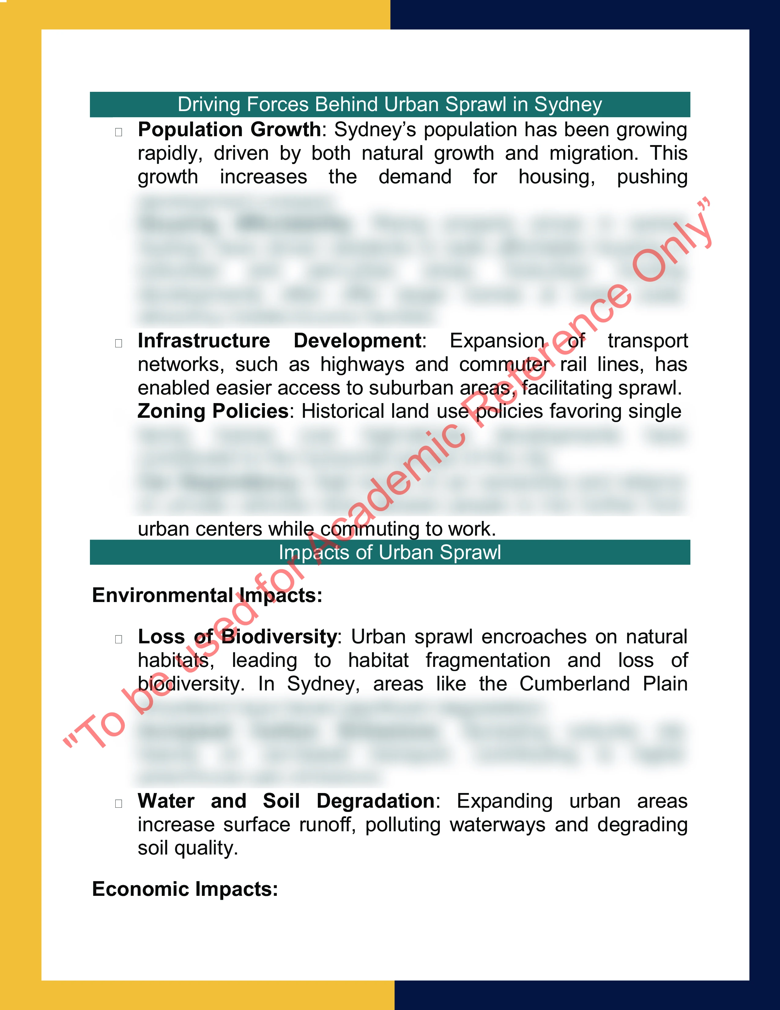 Assignment sample solution of course code GEO901 - Advanced Urban Geography and Sustainability 1