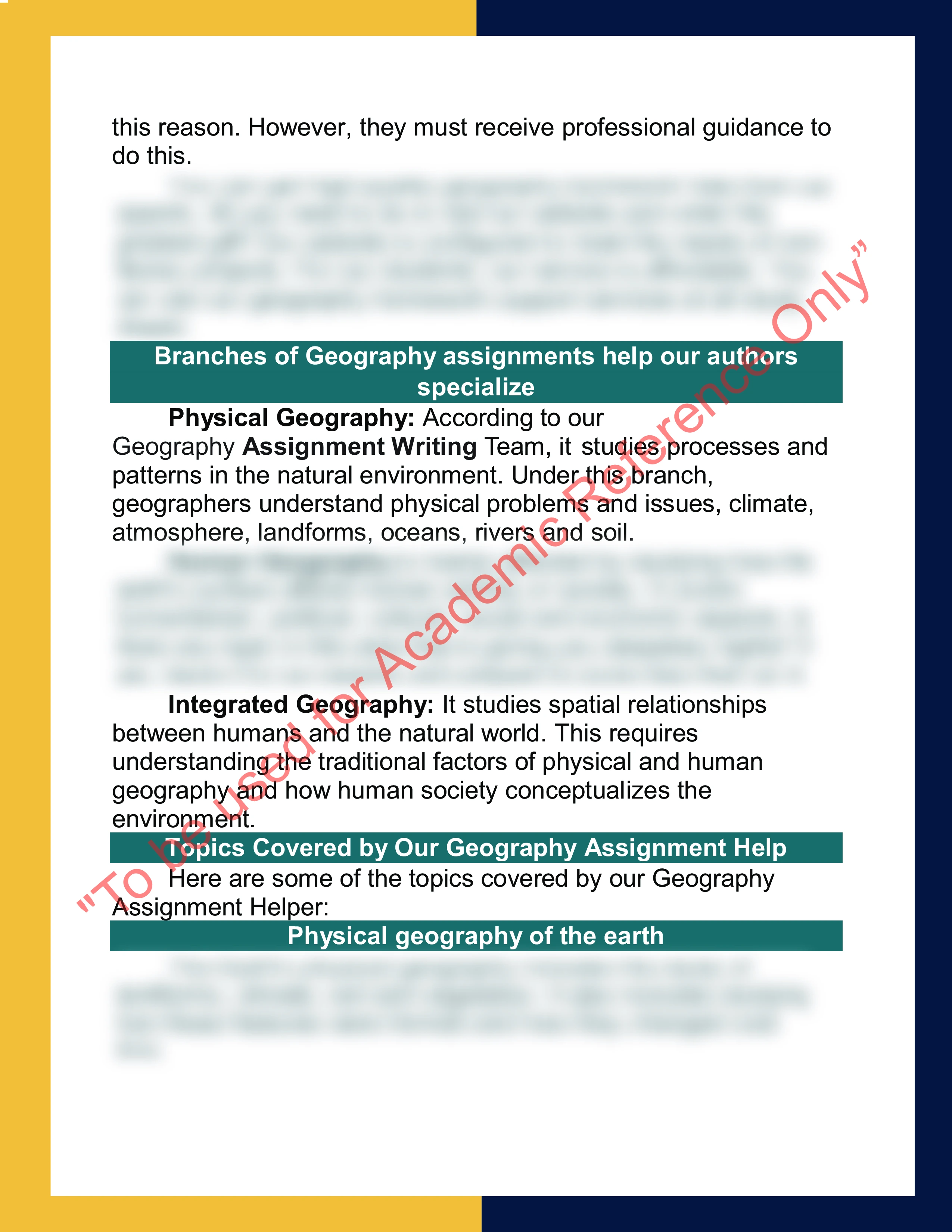 Geography Assignment writing sample 1