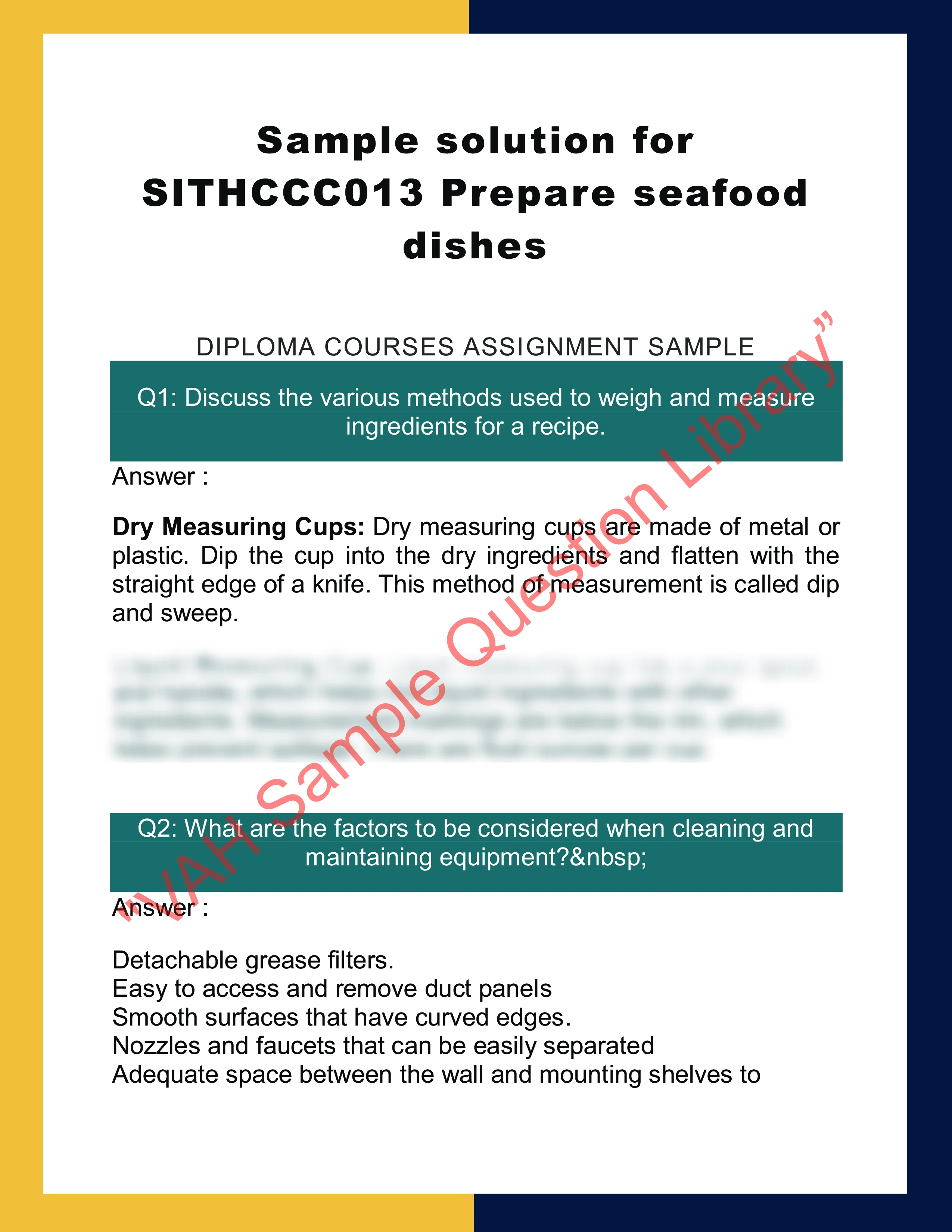 Sample solution for SITHCCC013 Prepare seafood dishes 0