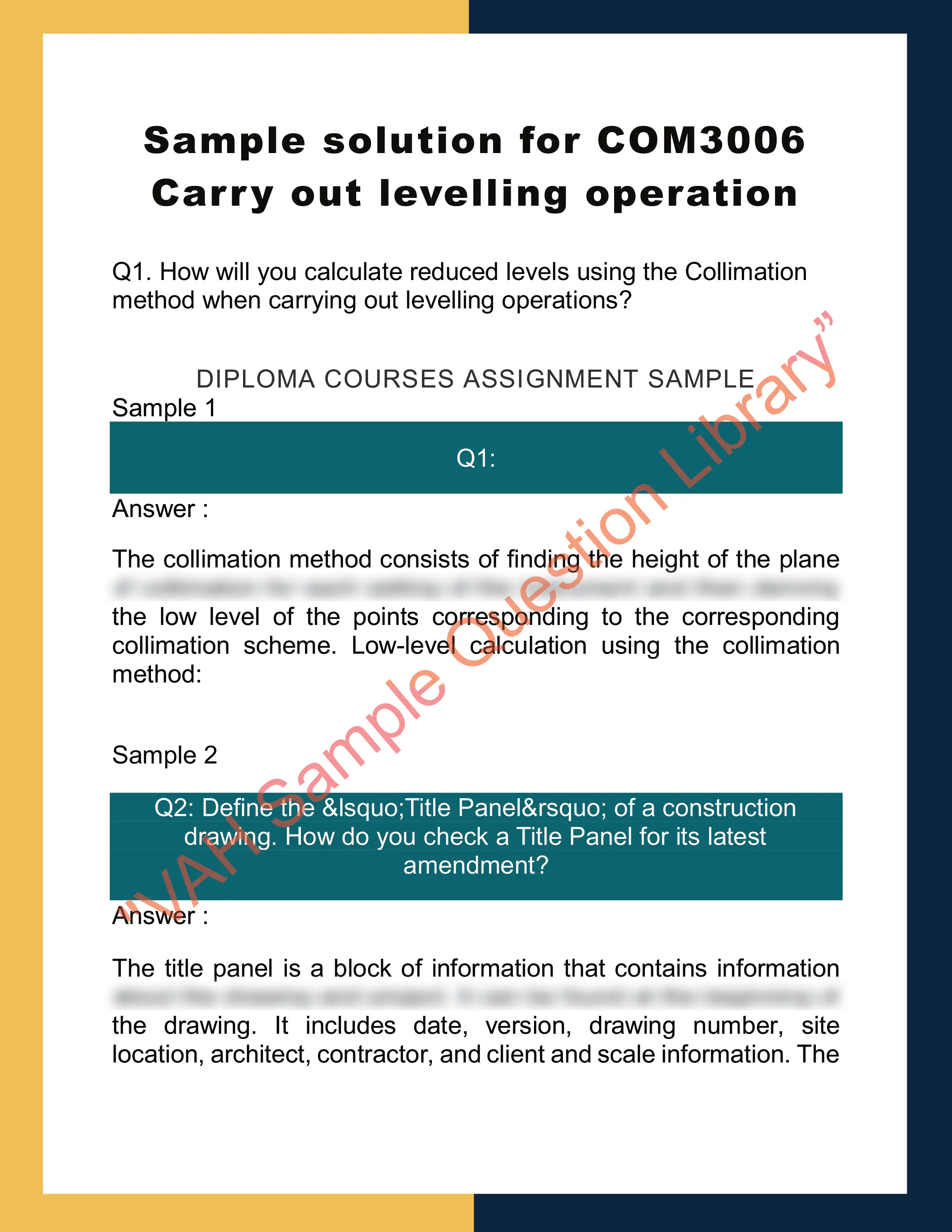 Sample solution for COM3006 Carry out levelling operation 0